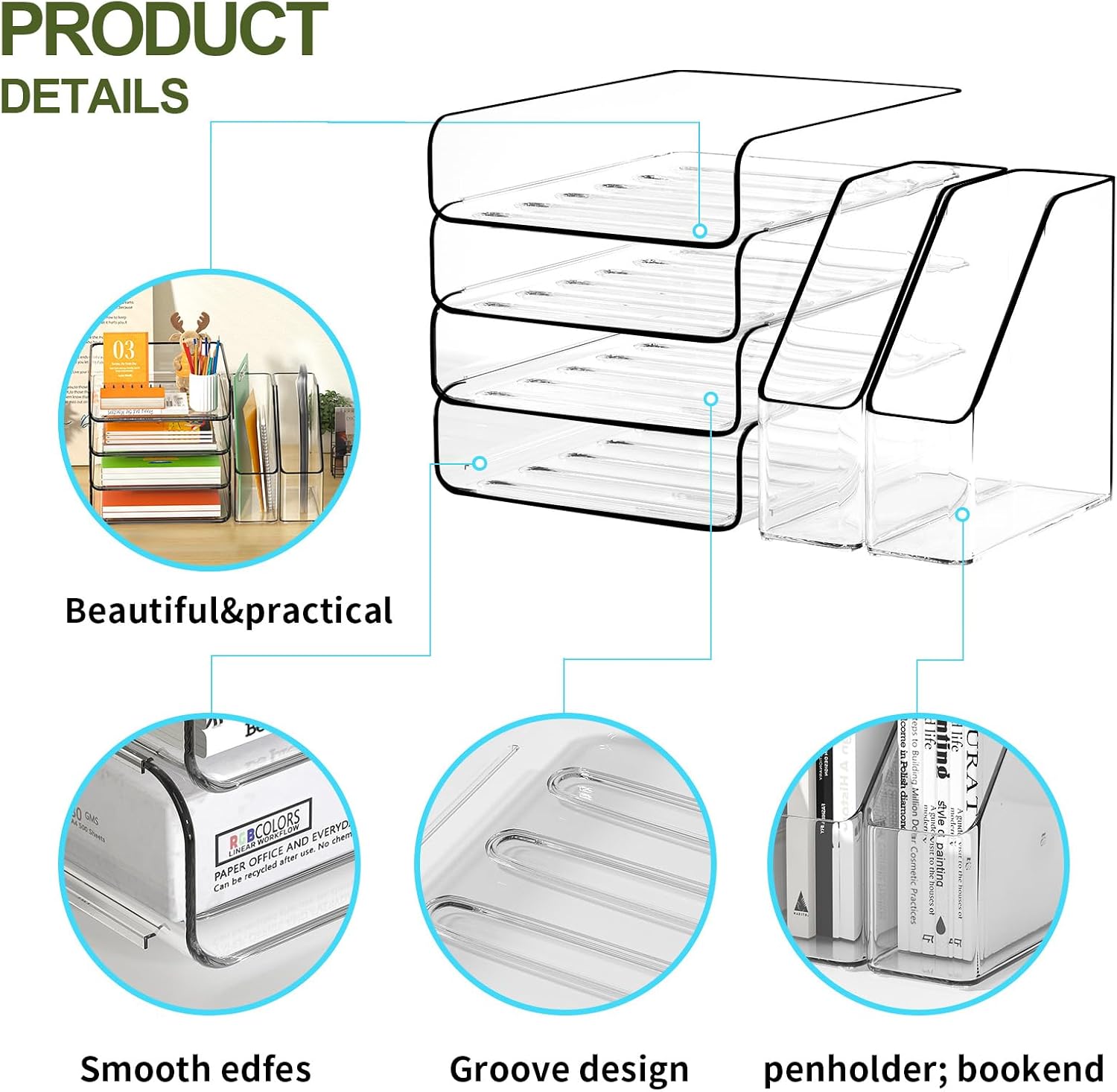 4-Tier Acrylic Paper Tray Organizer / Clear / Vertical