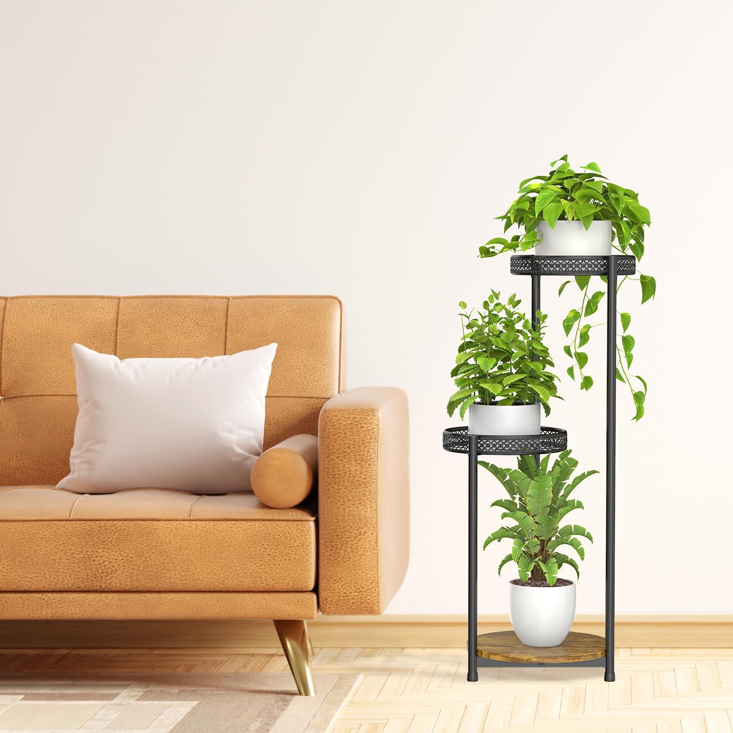 Oppro 3 Tier Plant Stand Indoor Outdoor, 10in Wide Metal Flower Shelf | Large Round Pot Holder for Multiple Plants