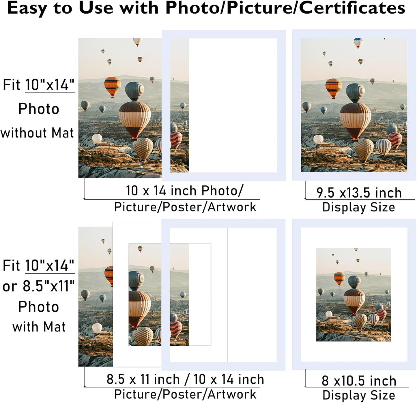 10x14 Picture Frame Set of 12 for 30 x 40 cm Diamond Art Painting, Display 8.5x11 with Mat or 10x14 without Mat, Wood