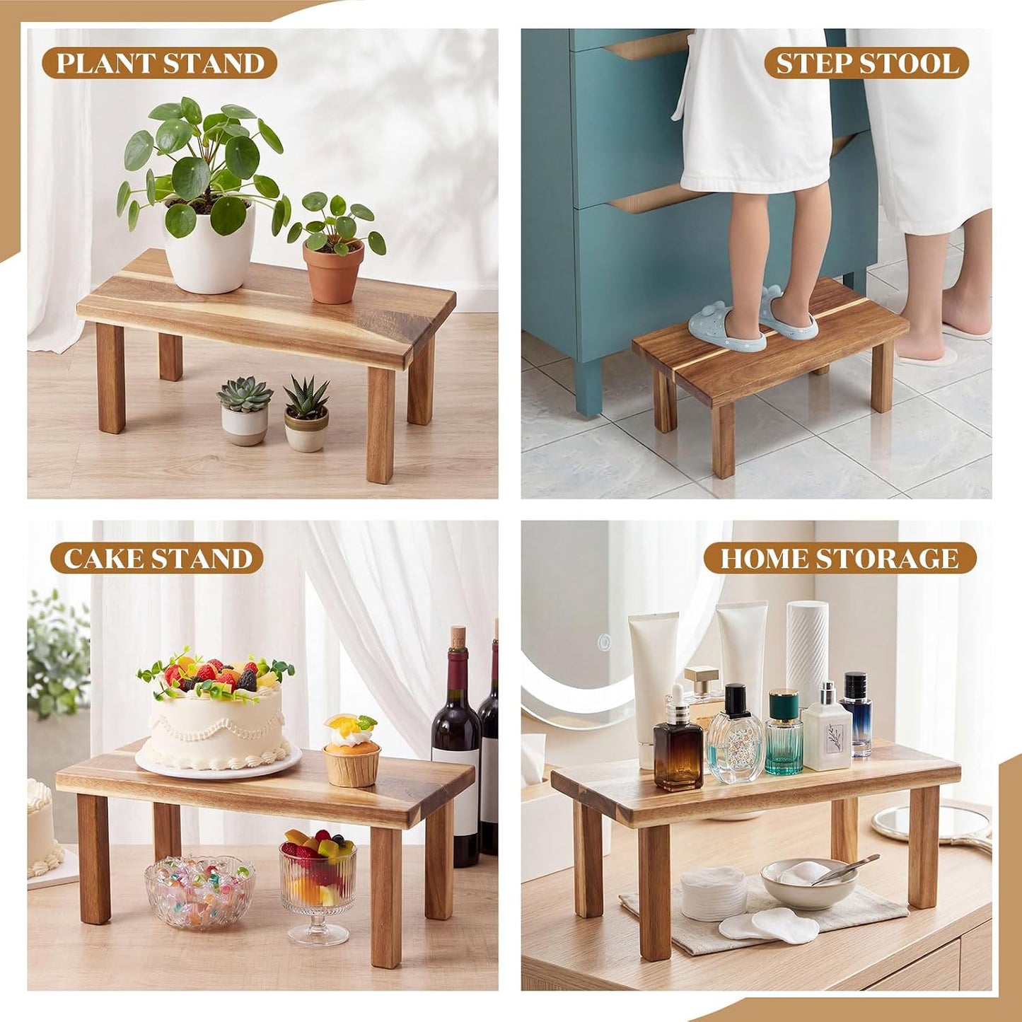 Extra Large Acacia Wooden Riser Wooden Countertop Organizer Display Shelf for Top / 16 x 8 x 6.5