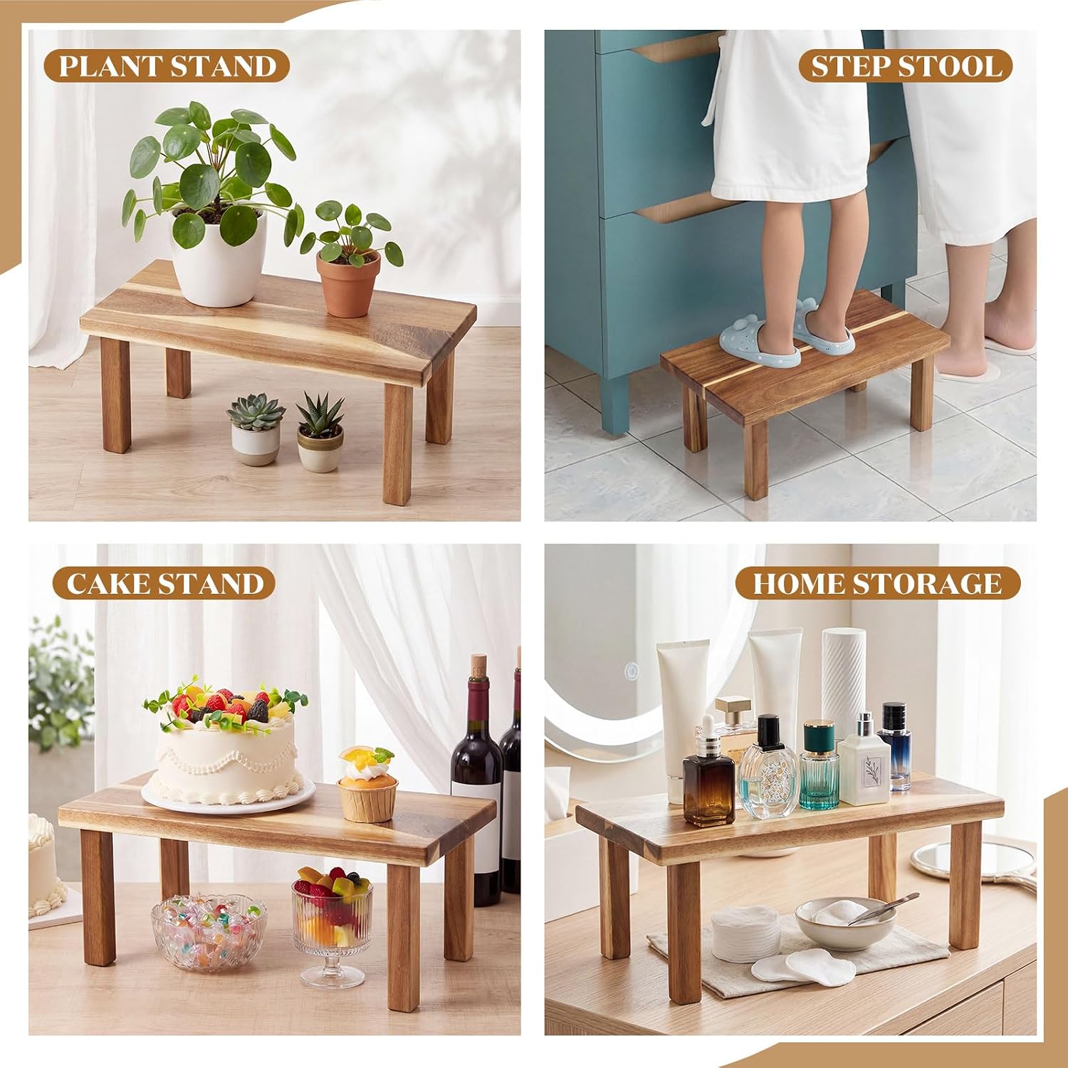 Extra Large Acacia Wooden Riser Wooden Countertop Organizer Display Shelf for Top / 16 x 8 x 6.5