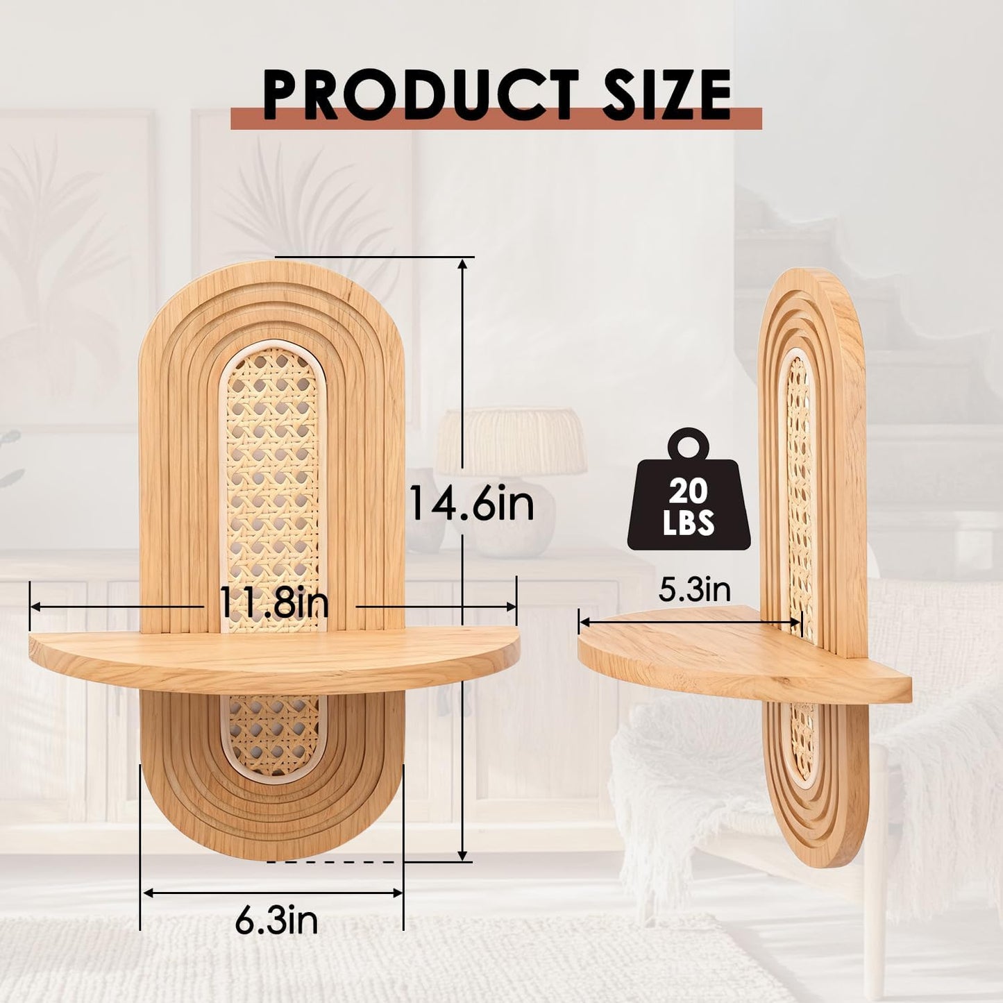 Floating Shelves / Rattan Plant Shelf / Natural / Set of 2