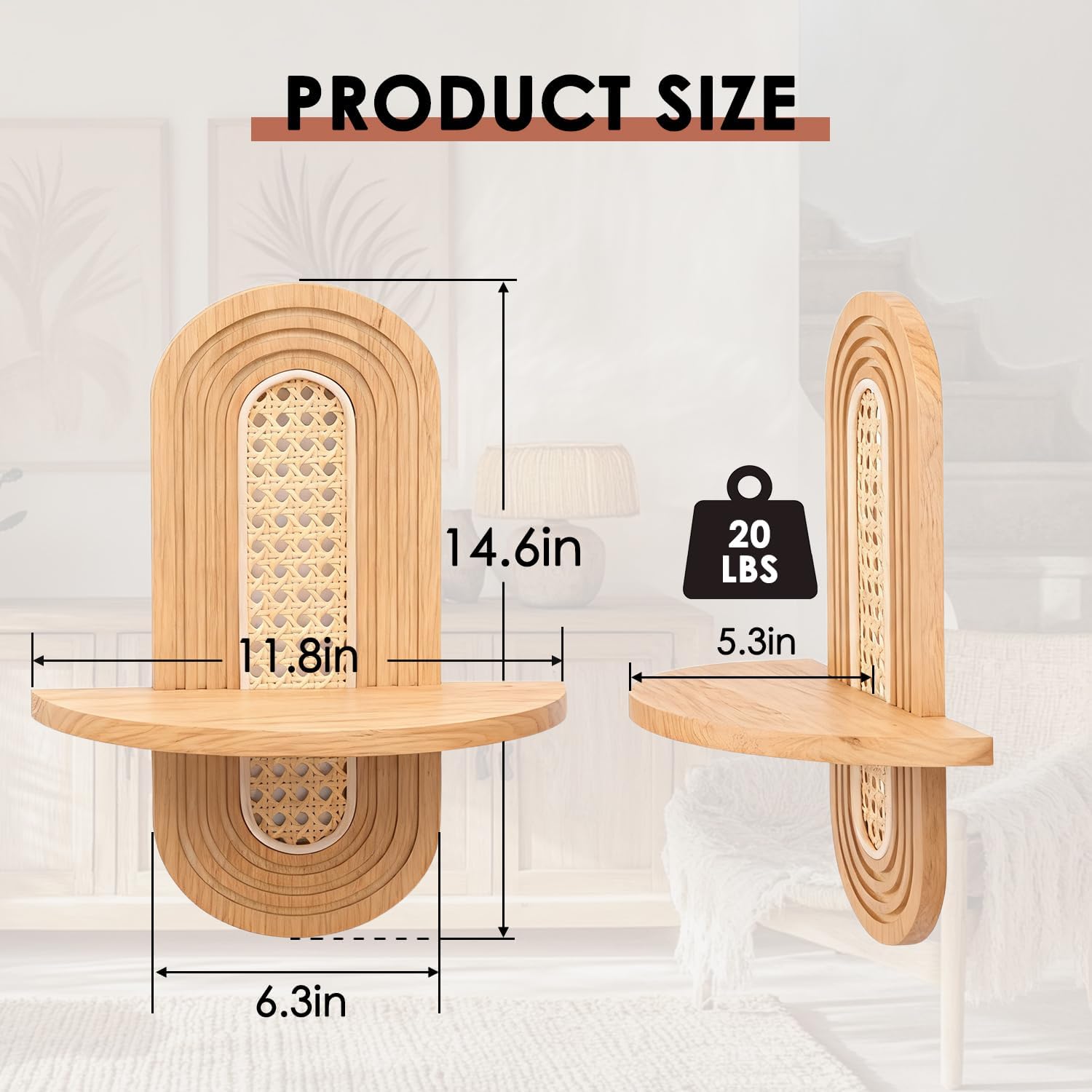 Floating Shelves / Rattan Plant Shelf / Natural / Set of 2