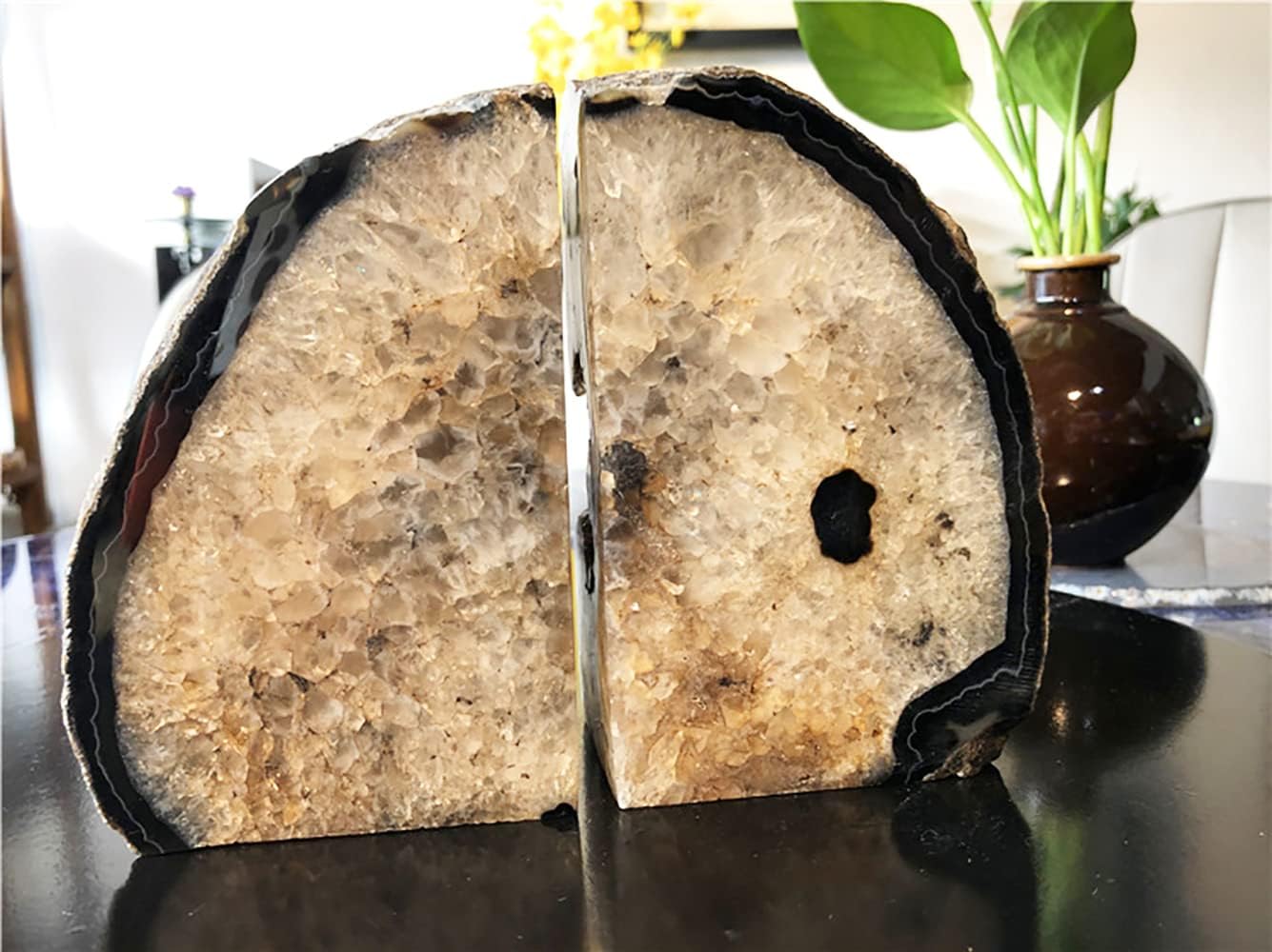 Black Geode Bookends Agate Decorative Book Ends / Natural Black / 3-4LBS
