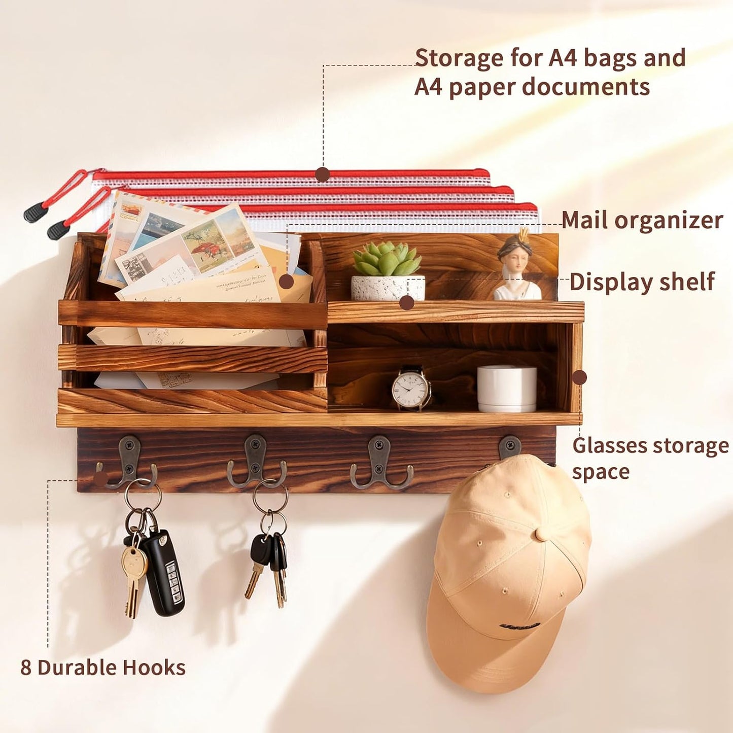 Farmhouse Entryway Organizer for Keys / Brown