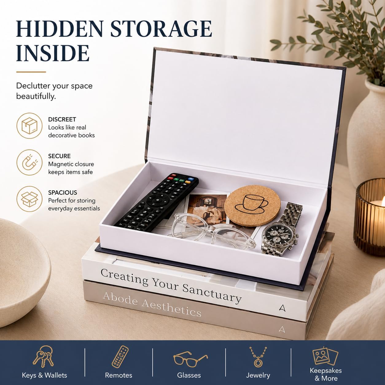 Faux Book Storage Boxes / Large - Hidden Storage / Set of 3