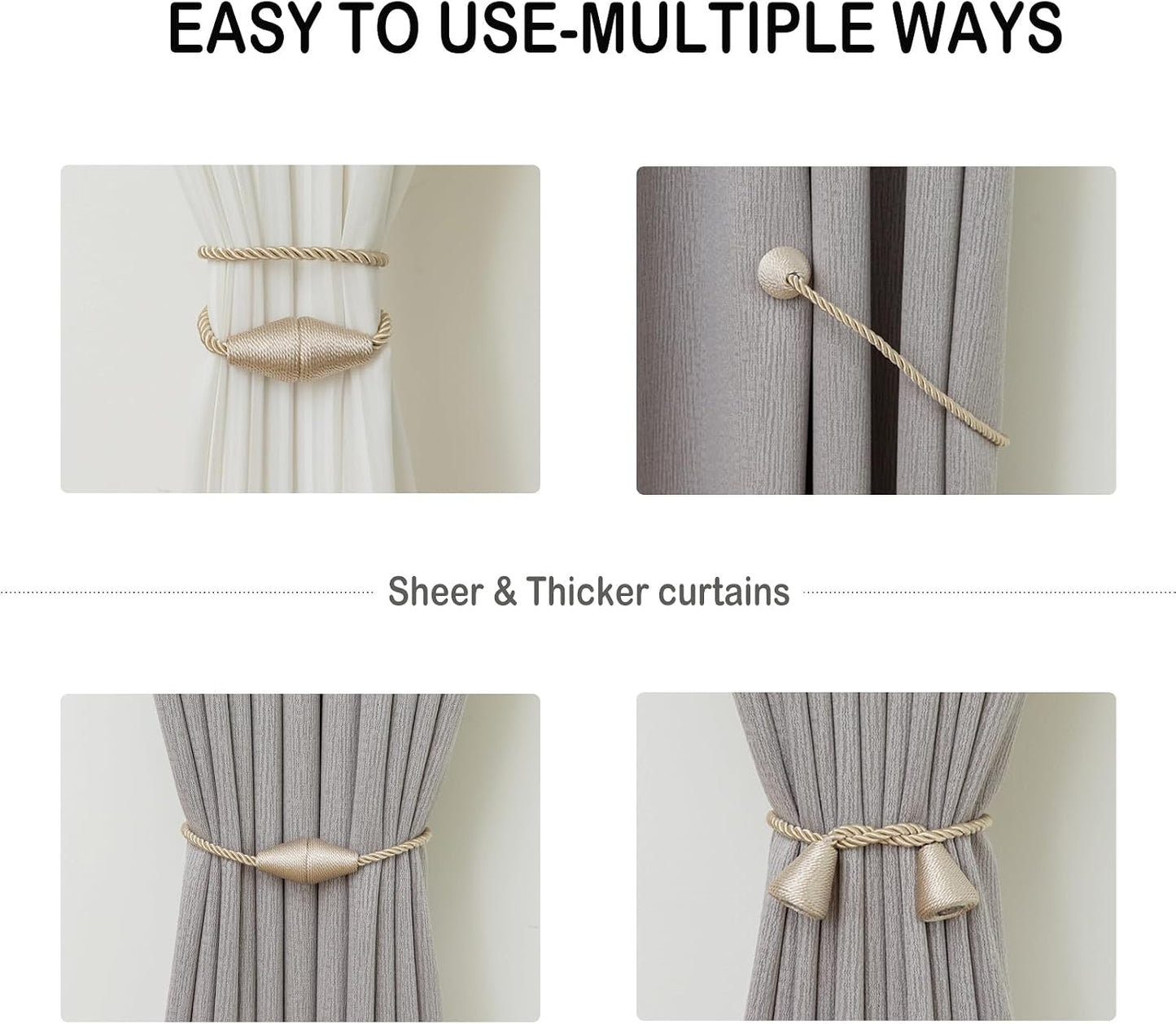 Magnetic Curtain Tiebacks 8 Pack Outdoor Rope Curtain Tie Backs Decorative Window Treatment Holdbacks for Home