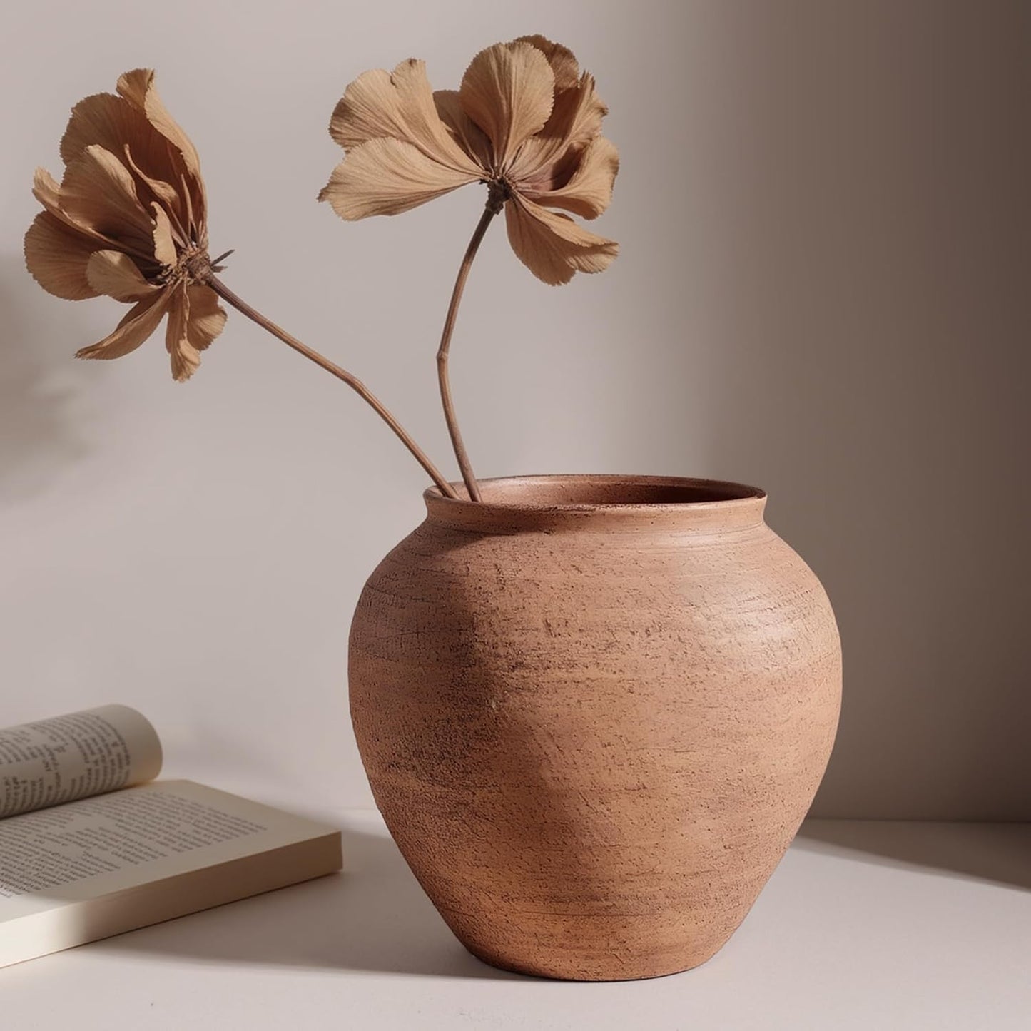 Ceramic Vase / 6.7" Wabi-Sabi Clay Flower Vase / Rustic Terracotta
