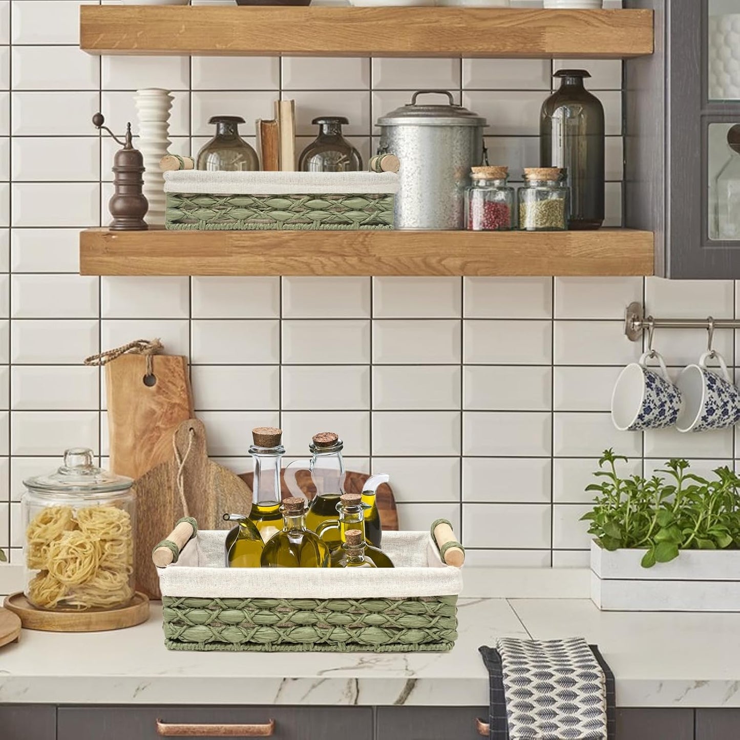 Storage Basket Wicker Baskets for Organizing / Green