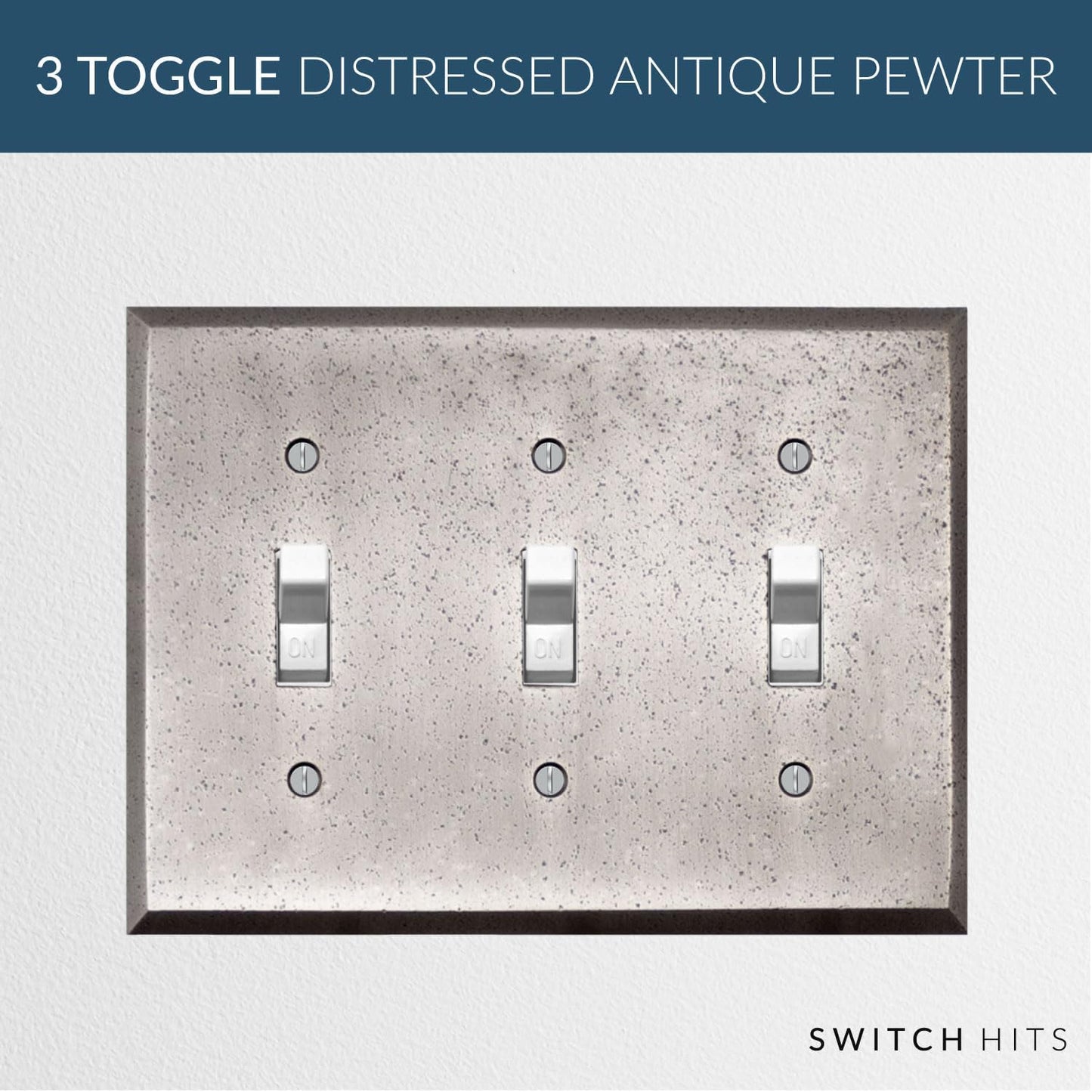 Distressed Antique Pewter Outlet Wall Plate | 3 Toggle | 6.25" x 4.5" | Hand-Polished Brass Construction | Electrical