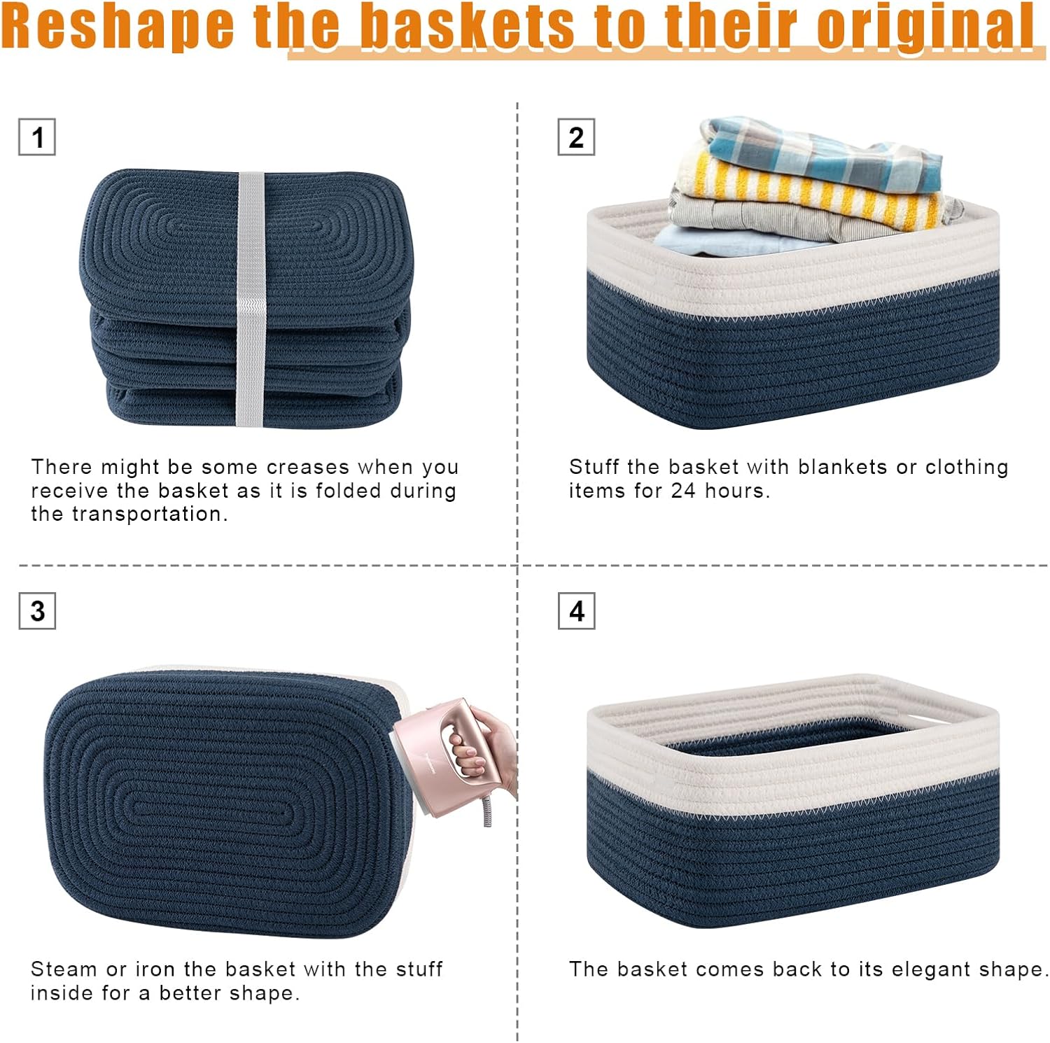 Small Bins / Organizer Baskets / Blue/white / 11.8"*7.8"*4.7 / Set of 4