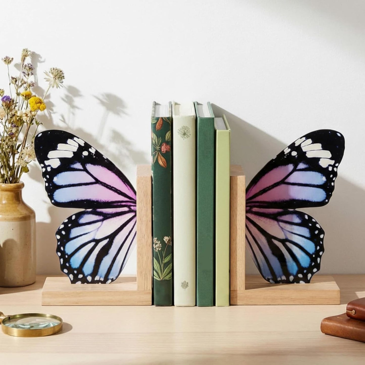 Decorative Butterfly Bookends Wooden Acrylic Butterflys Bookend / Pale Blue Swallowtail Butterfly