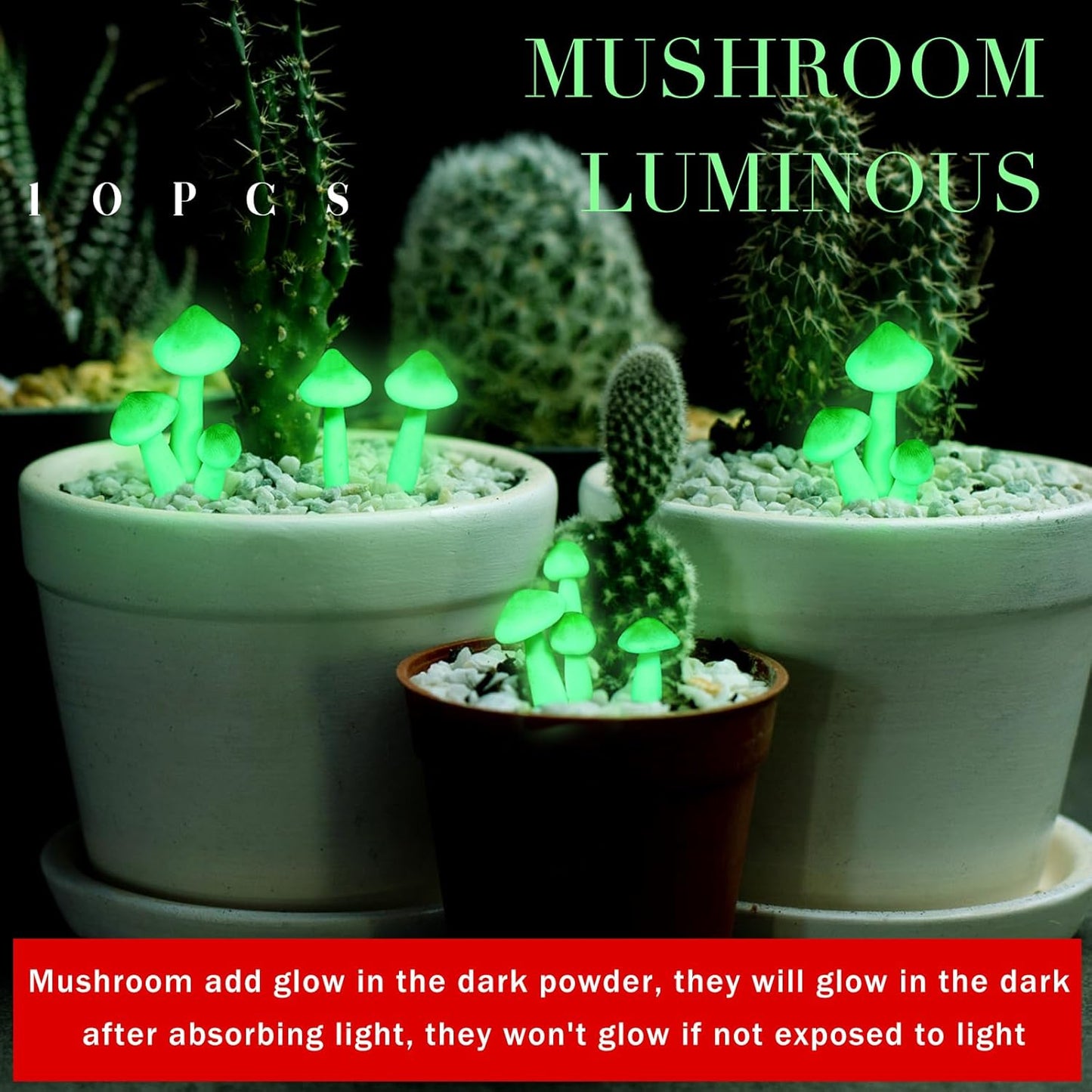 Luminous Mushroom Miniature Garden Mushrooms Outdoor Decor Waterproof Glow in The Dark / Set of 10