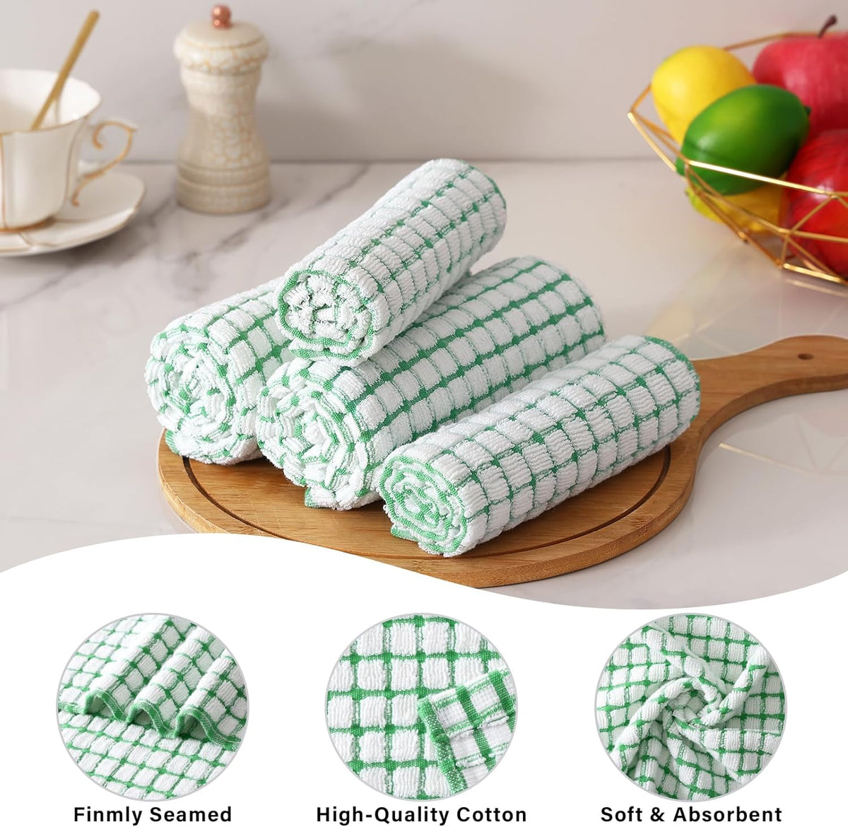 Homaxy Kitchen Towels and Dishcloths Set, Set of 12, Green | Cotton Terry Kitchen Dish Towels, Super Soft and Absorbent