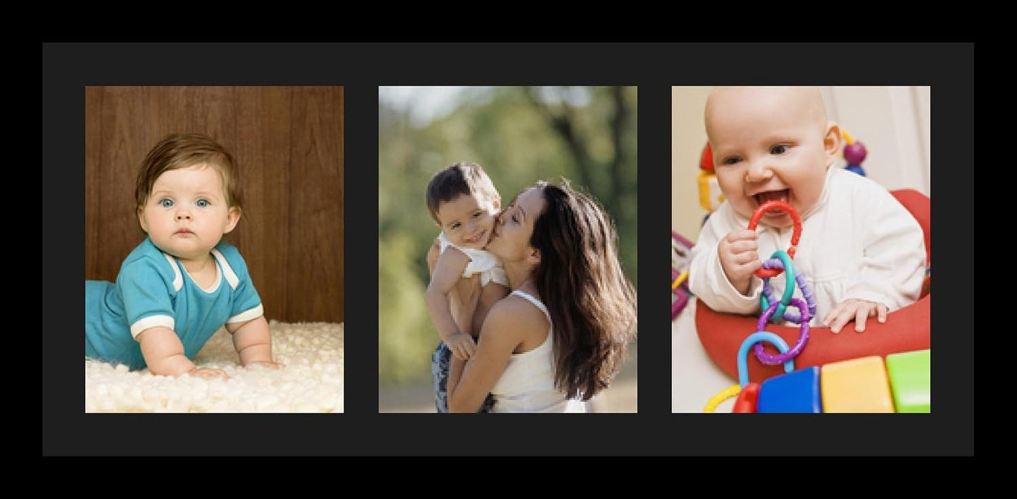 ArtToFrames Collage Photo Frame Single Mat with 3-8x10 Openings with Satin Black Frame and Black mat.
