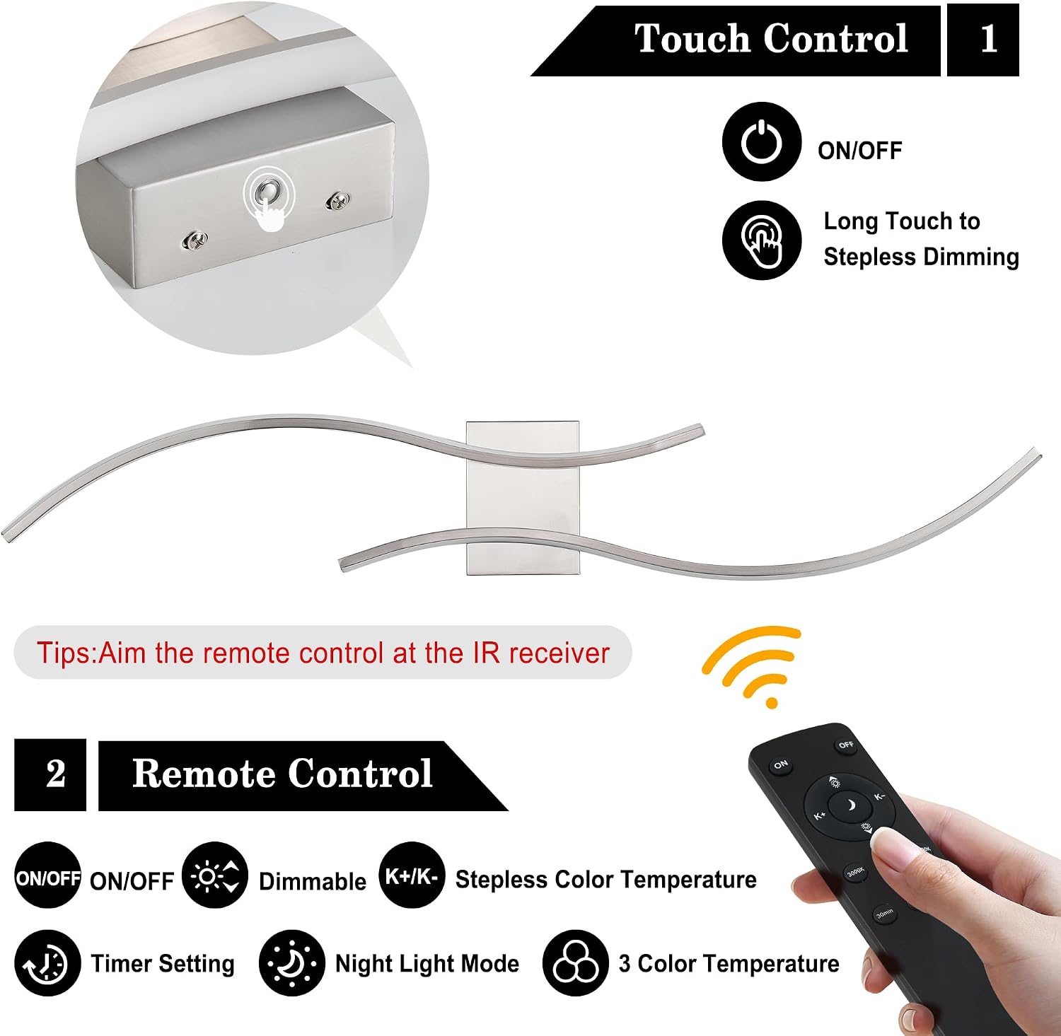KARTOOSH Battery Operated Wall Sconce Set of Two with Remote Control | Wireless Wall Sconces with Stepless 3CCT &