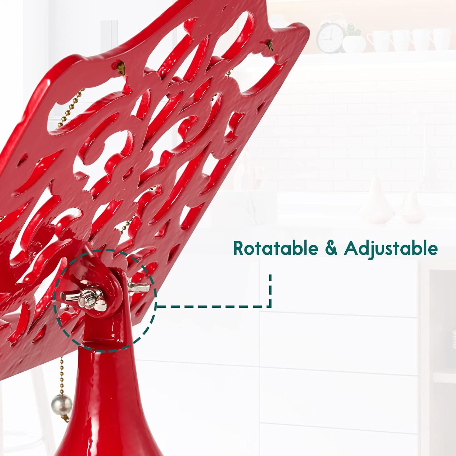 JOGREFUL Adjustable Cast Iron Cookbook Stand, Kitchen Recipe Holder Red | Heavy-Duty Book Vintage Holder, Reading Rest