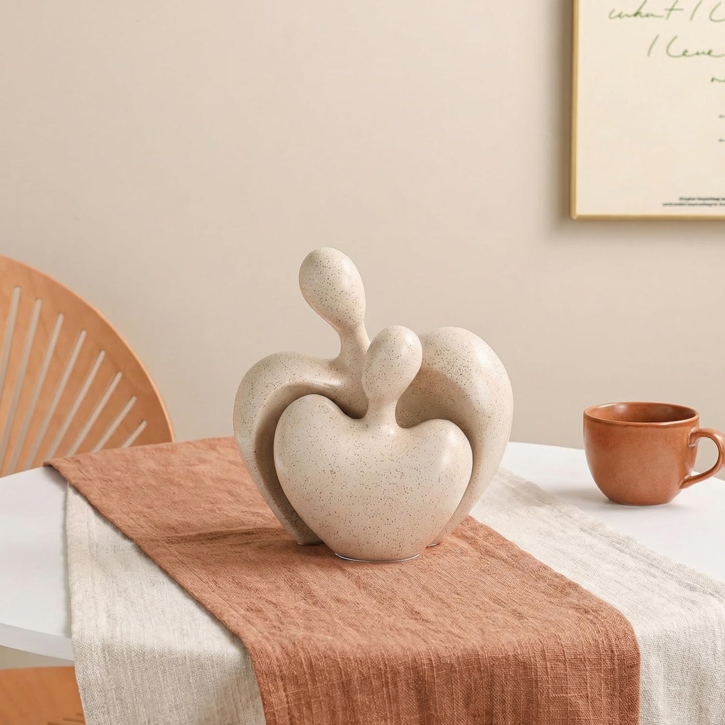Ceramic Couple Statues Home Decor Aesthetic Abstract Sculpture Modern Decorative Statue / Beige
