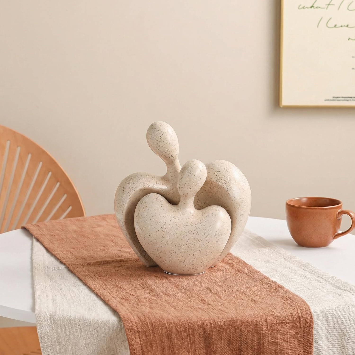 Ceramic Couple Statues Home Decor Aesthetic Abstract Sculpture Modern Decorative Statue / Beige