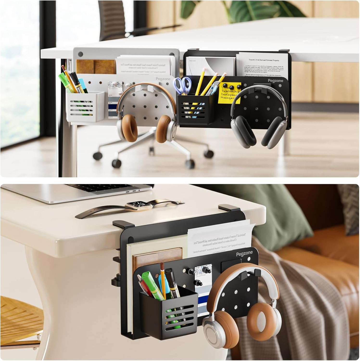 Desk Side Storage Organizer, Fits Flat Edge 0.4" to 2.2", Black | No Drill Under Desk Laptop Holder, Clamp on Desks