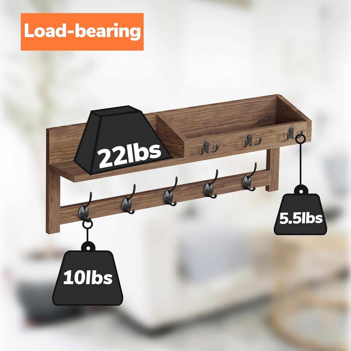 Entryway Wood Coat Hooks / 26.57" L / Brown / 26.57 Inch