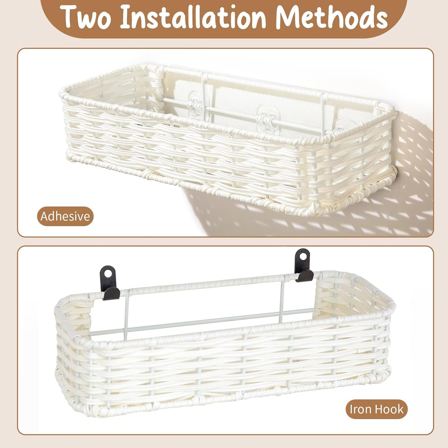 Plastic Wicker Woven Storage Shelves / Off White