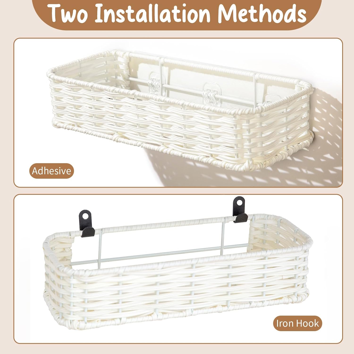 Plastic Wicker Woven Storage Shelves / Off White