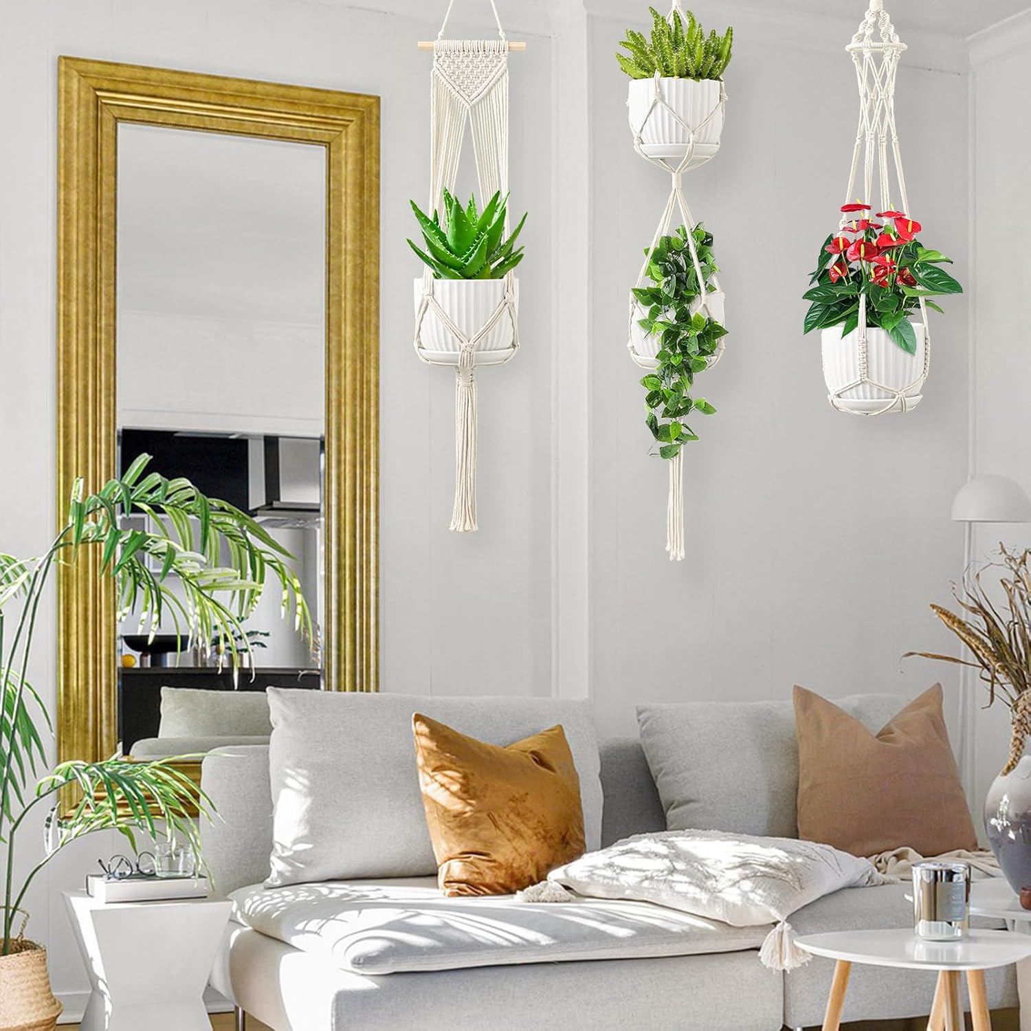Macrame Plant Hangers / Ivory / Set of 6
