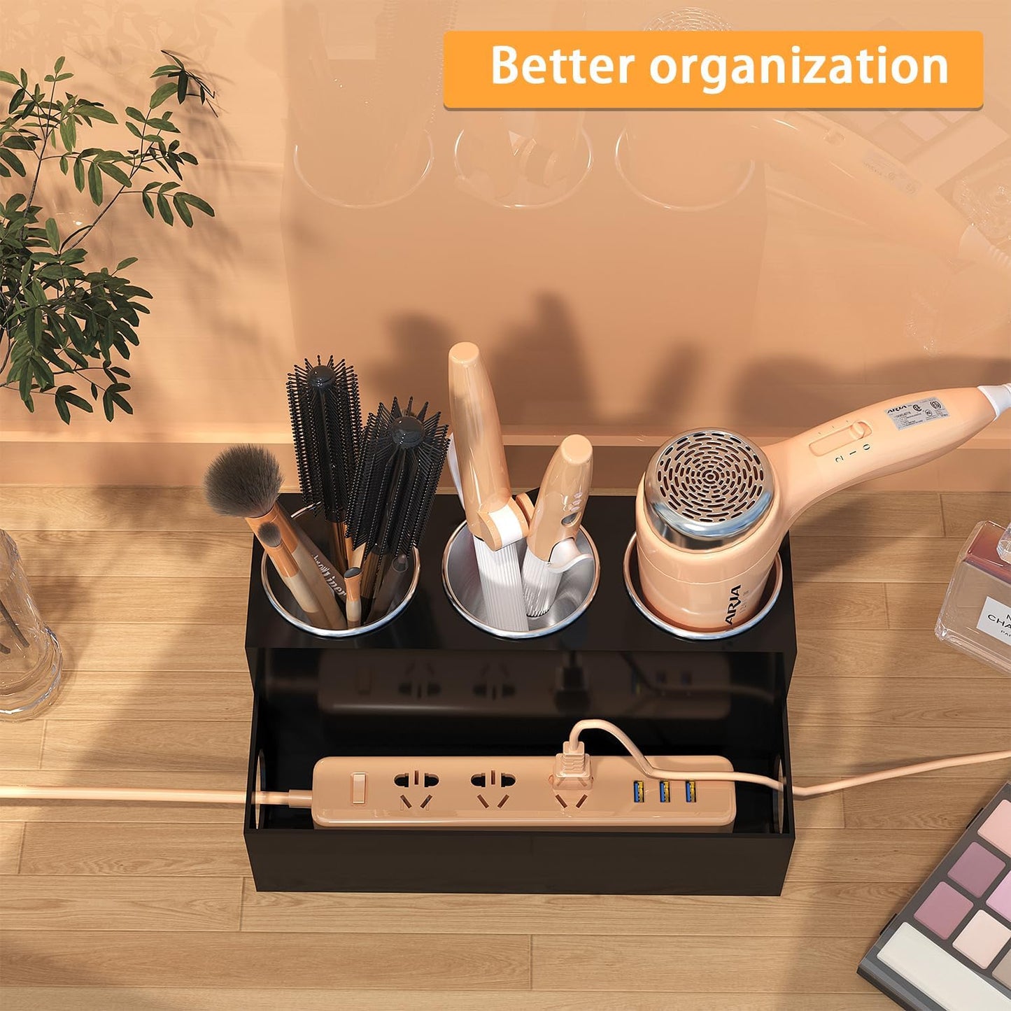 Hair Tool Organizer, Black Acrylic Hair Dryer Holder | Bathroom Supplies Countertop Blow Dryer Holder, Vanity Caddy