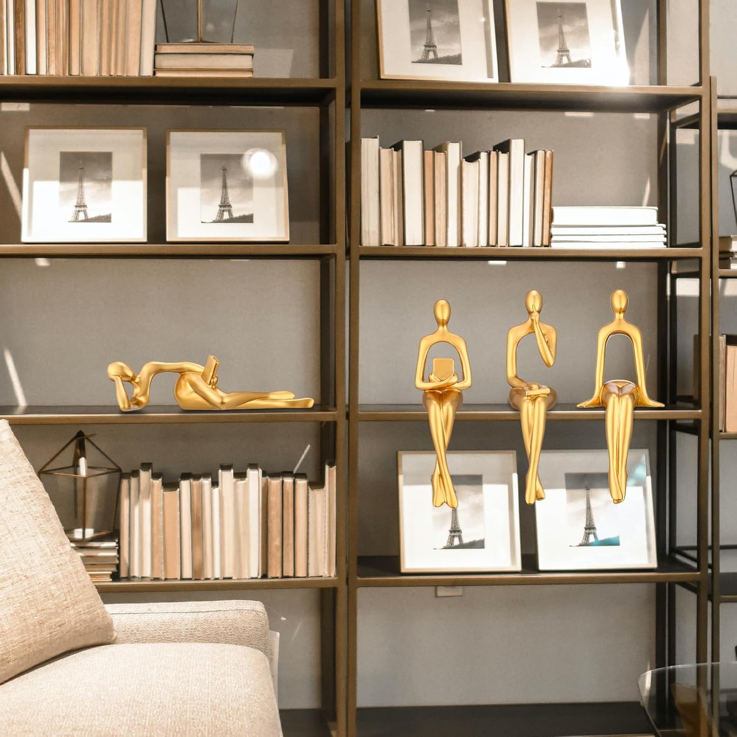 Bookshelf Decor Thinker Statue Figurines -Decorate Your Home / Gold / Set of 4