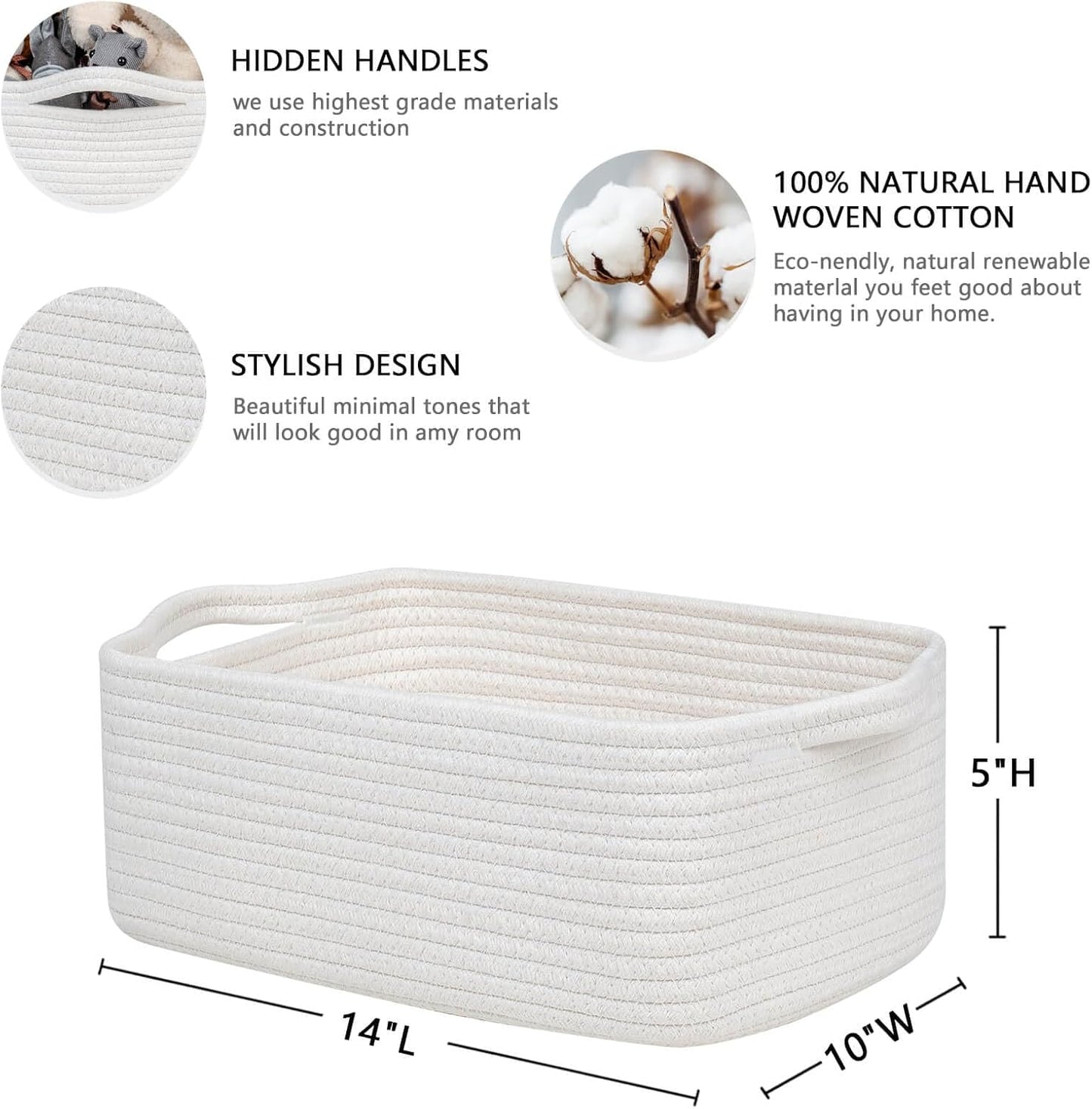 Woven Closet Storage Bin / White / 14''x10''x5