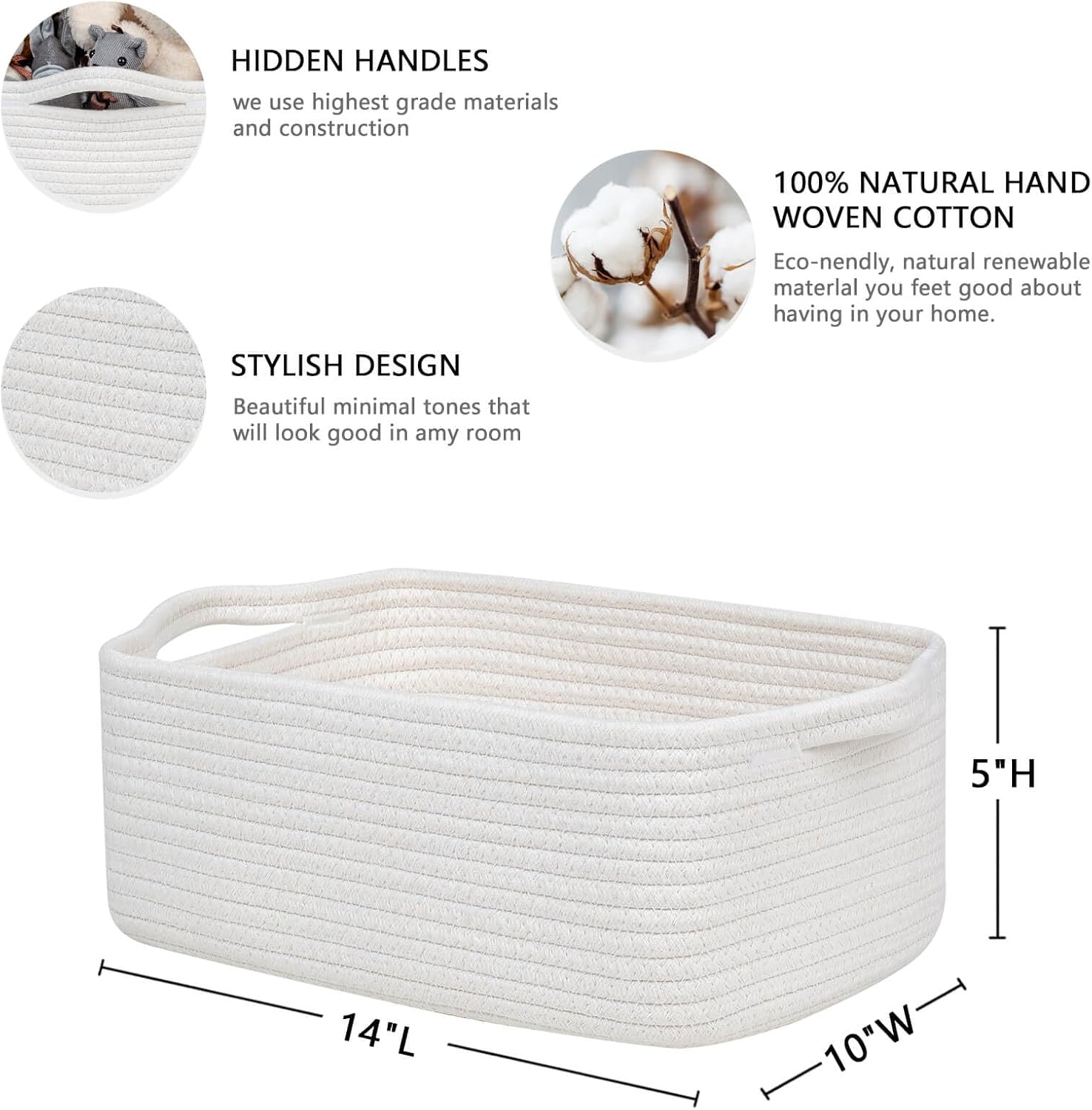 Woven Closet Storage Bin / White / 14''x10''x5