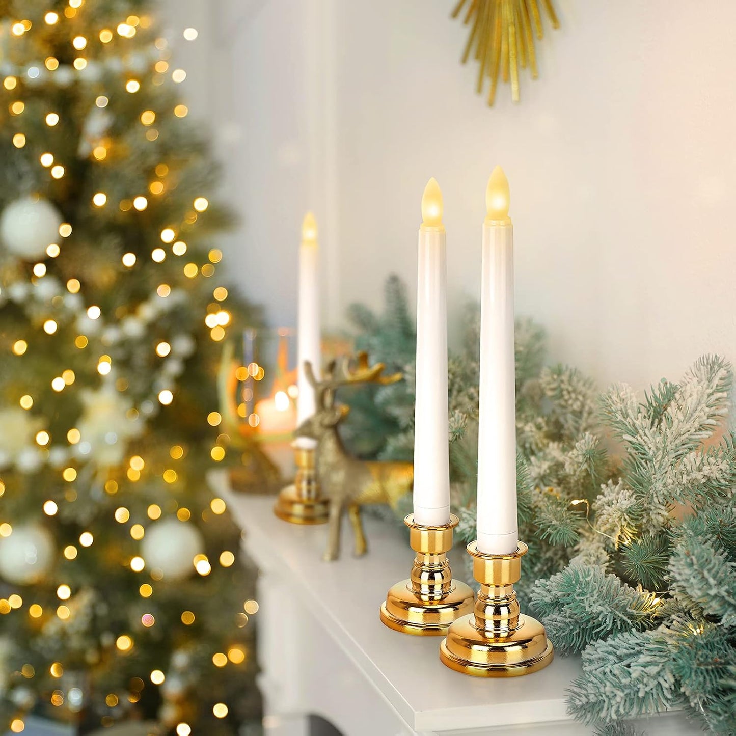 Daord LED Flameless Flickering Taper Candles with Remote & Timer Warm Light Battery Operated Christmas Window Candle