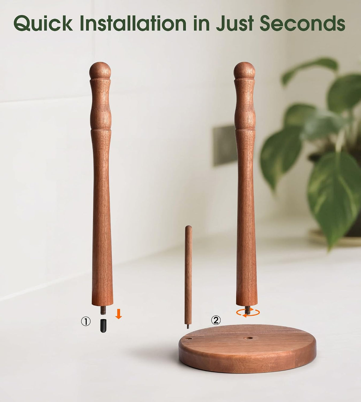 Farmhouse Acacia Wood Paper Towel Holder Countertop, Weighted Base for Kitchen & Bathroom, One-Handed Operation, Wooden