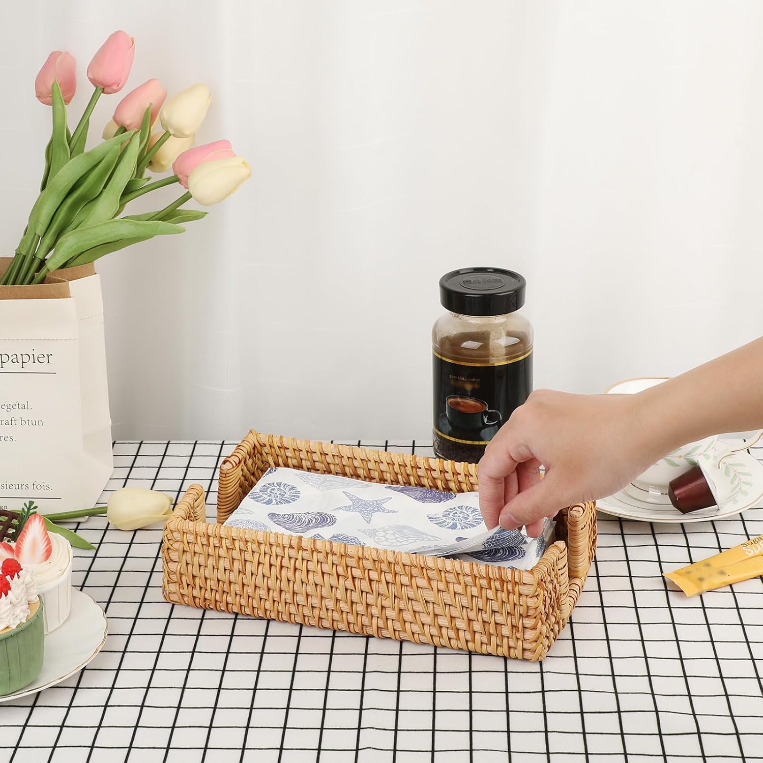 Rattan Napkin Holder / Wicker Bathroom Napkin Holders Tray Decorative Guest Towel