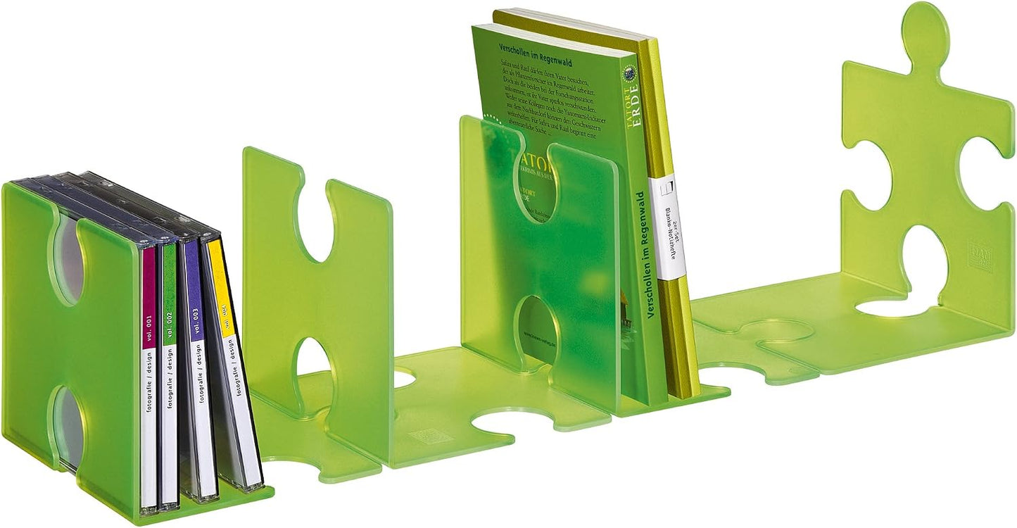 CD Rack/bookend Puzzle. Modern / Translucent Green / Set of 2