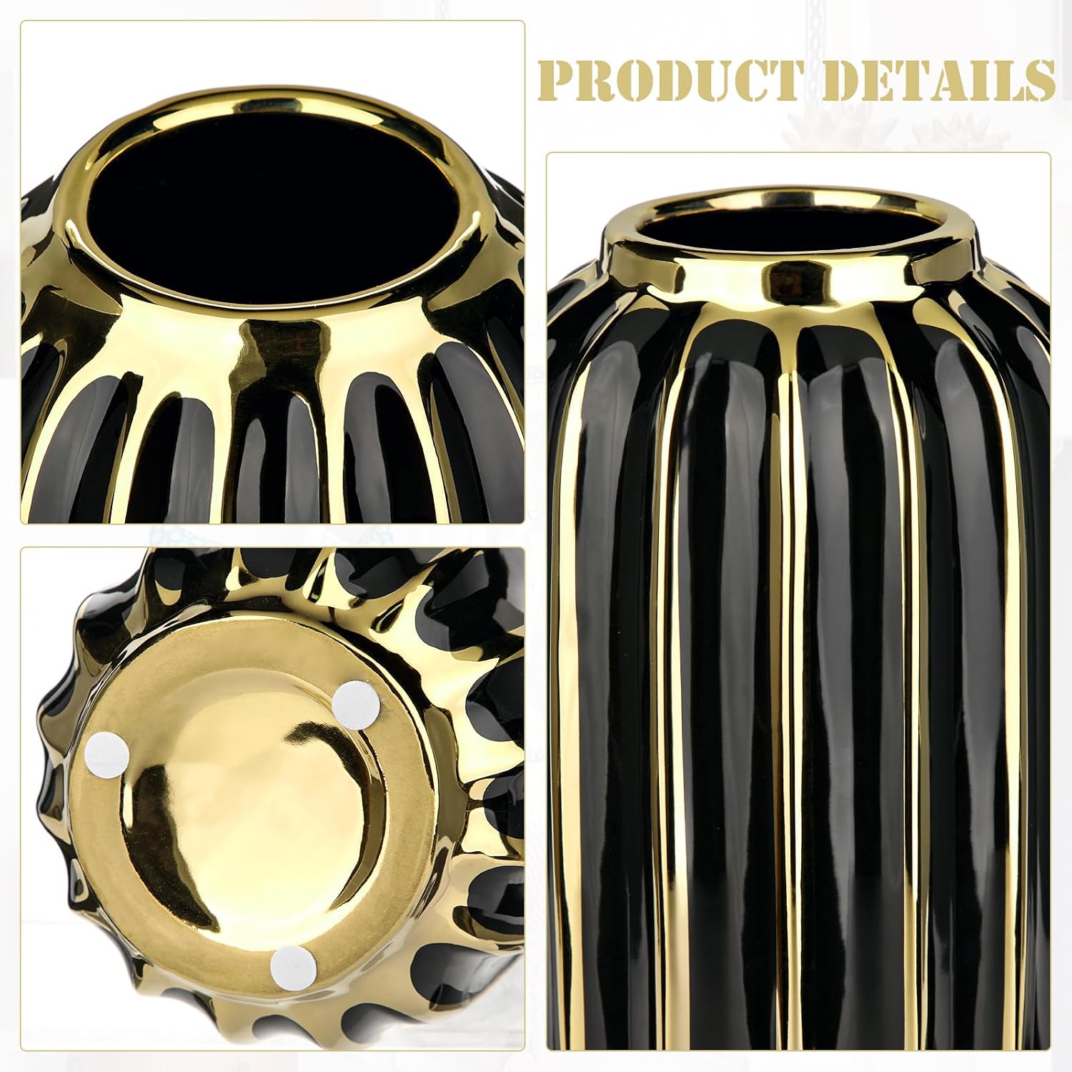 Gold Plated Lantern Ceramic Vase Home Decor Creative Design Porcelain Decorative / 8.66'' Tall-black