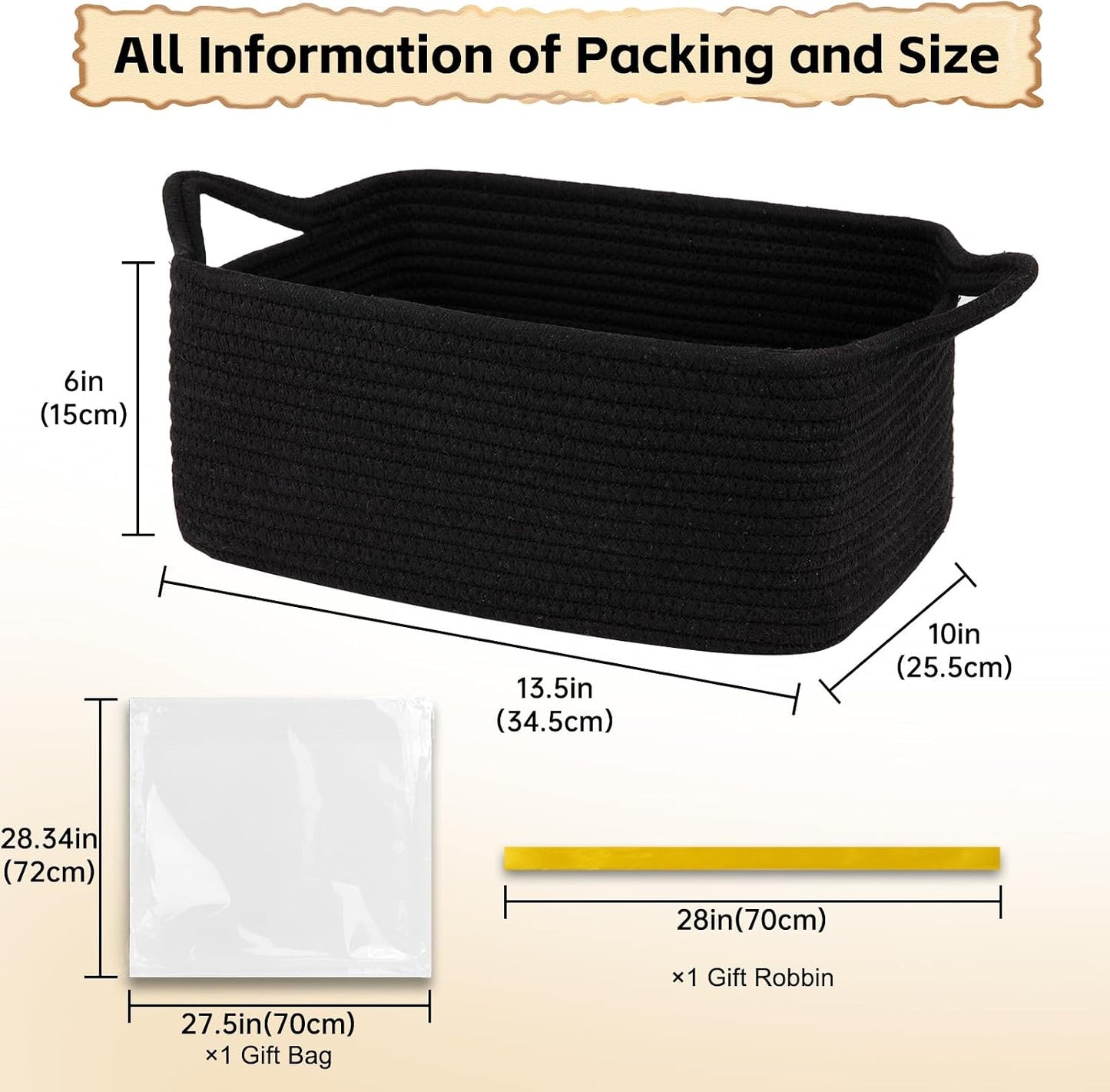 Woven Basket / Storage Baskets / Black / Medium: 13.5l*10w*6h