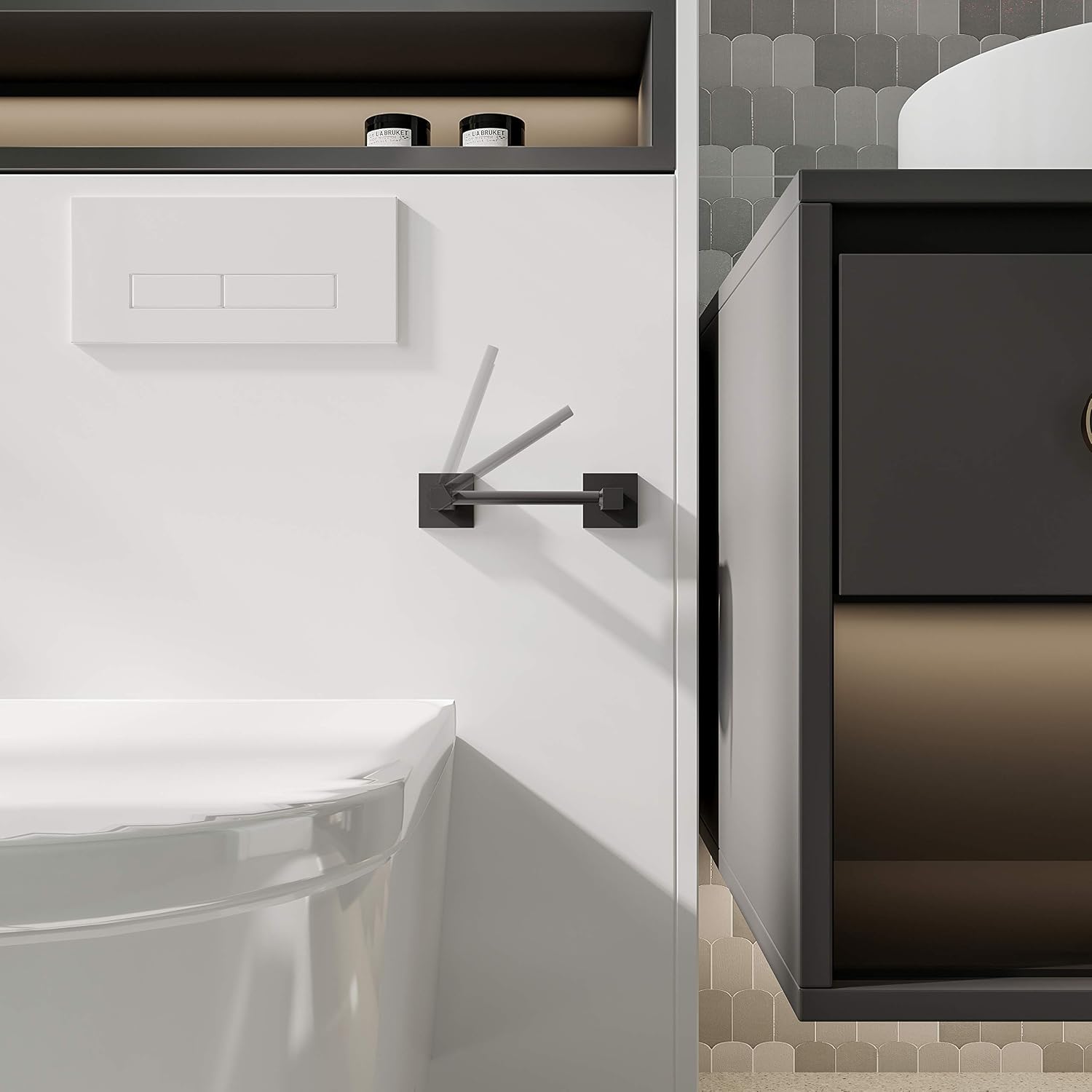 RUACQ Matte Black Toilet Paper Holder Wall Mount for Bathroom, 2 Pack | Dual-Post Pivoting Tissue Roll Holder with