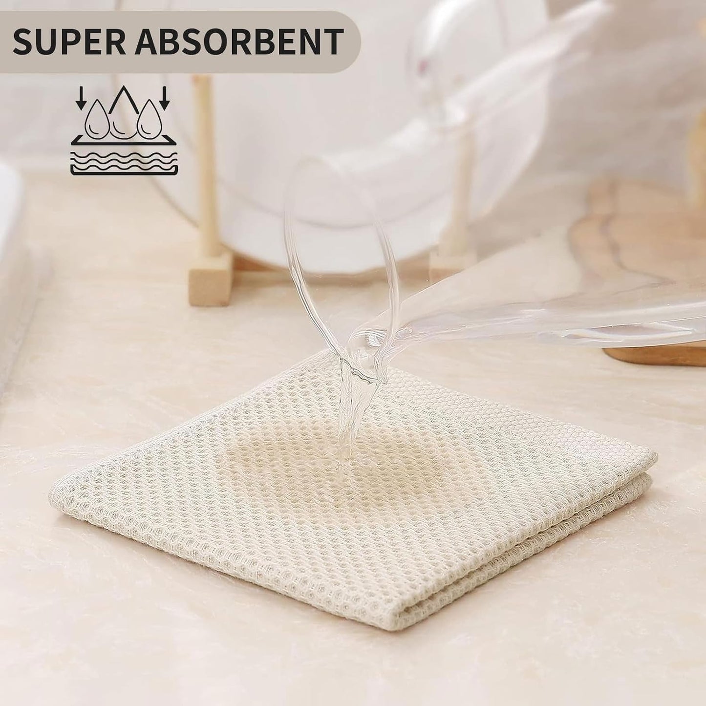 Kitinjoy 100% Cotton Waffle 12-Pack Kitchen Towels, 12" x 12", Multicolor | Ultra Absorbent, Super Soft, lightweight