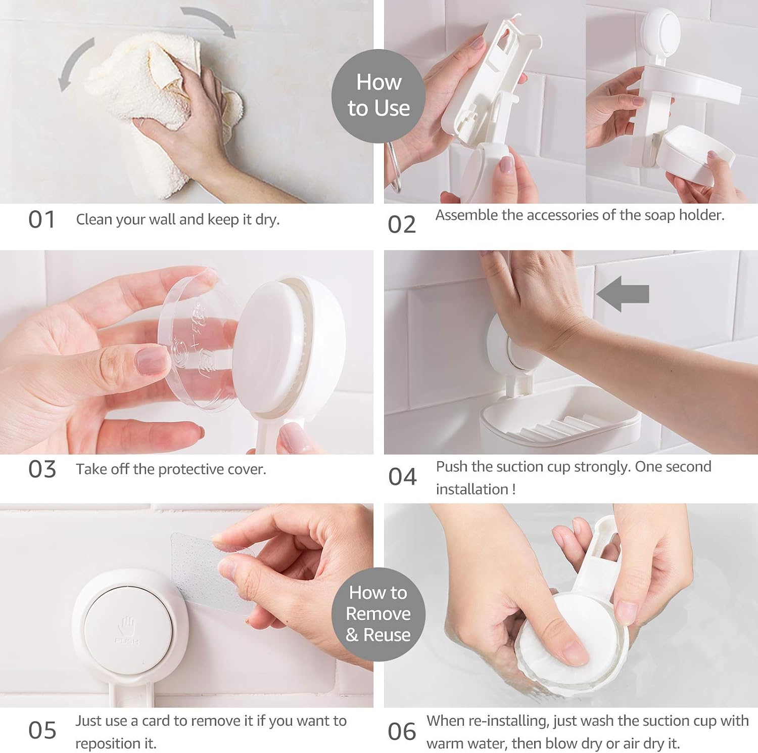 Soap Holder Soap Dish for Shower Suction Cup Wall Mounted NO-Drilling Self Draining Removable