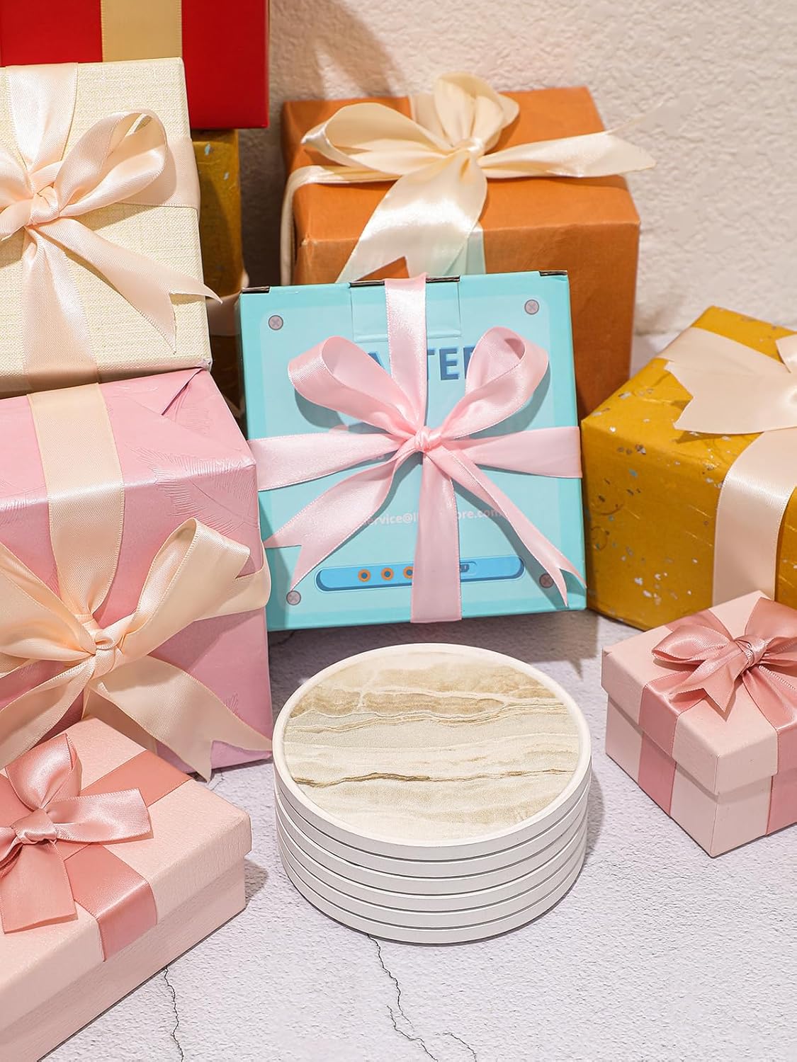 Coasters for Drinks Absorbent / Beige Marble with Lip