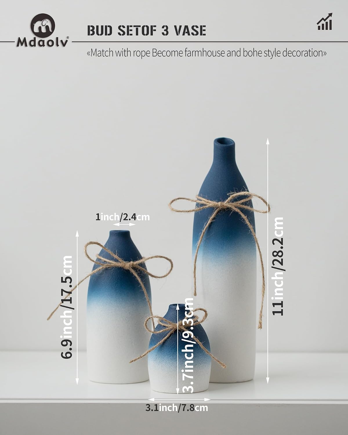 Blue and White Vase Set Navy Blue Decor Coastal Decor Vases / White and Blue