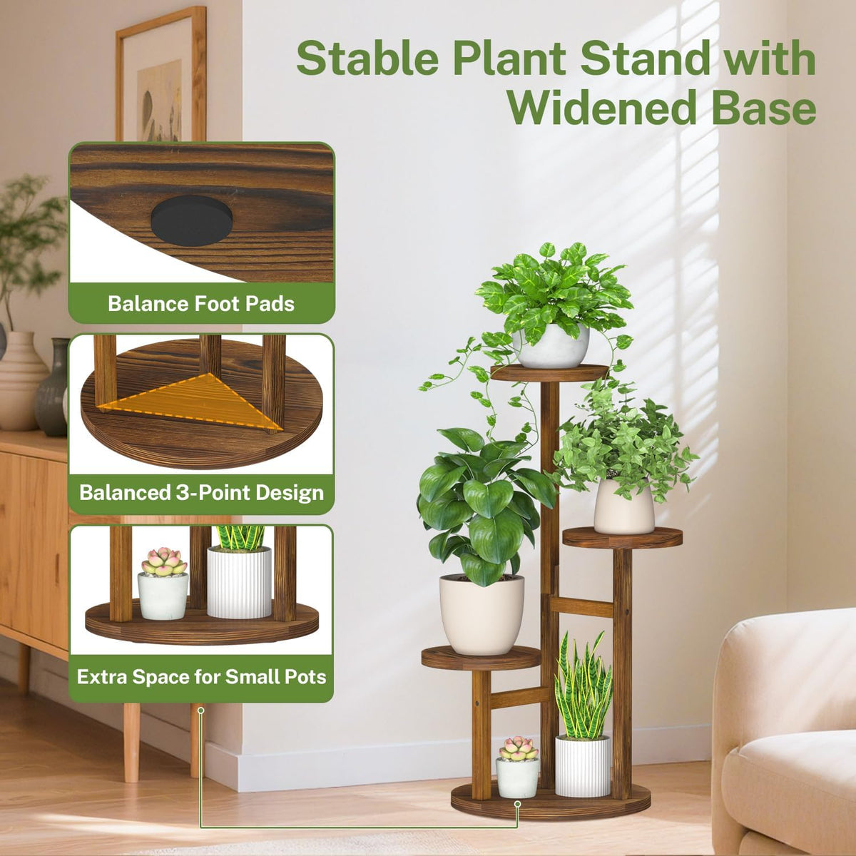 iDavosic.ly 3 Tier Wood Plant Stand Indoor Corner with Grow Light, Brown | Sturdy Tiered Orchid Display Rack, Multiple