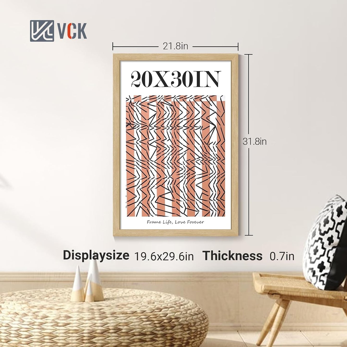 VCK 20x30 Frame Oak 4 Pack, Wide Thick Wood Border, for Poster/Print | Exclusive Woodgrain, Wall Hanging, HD