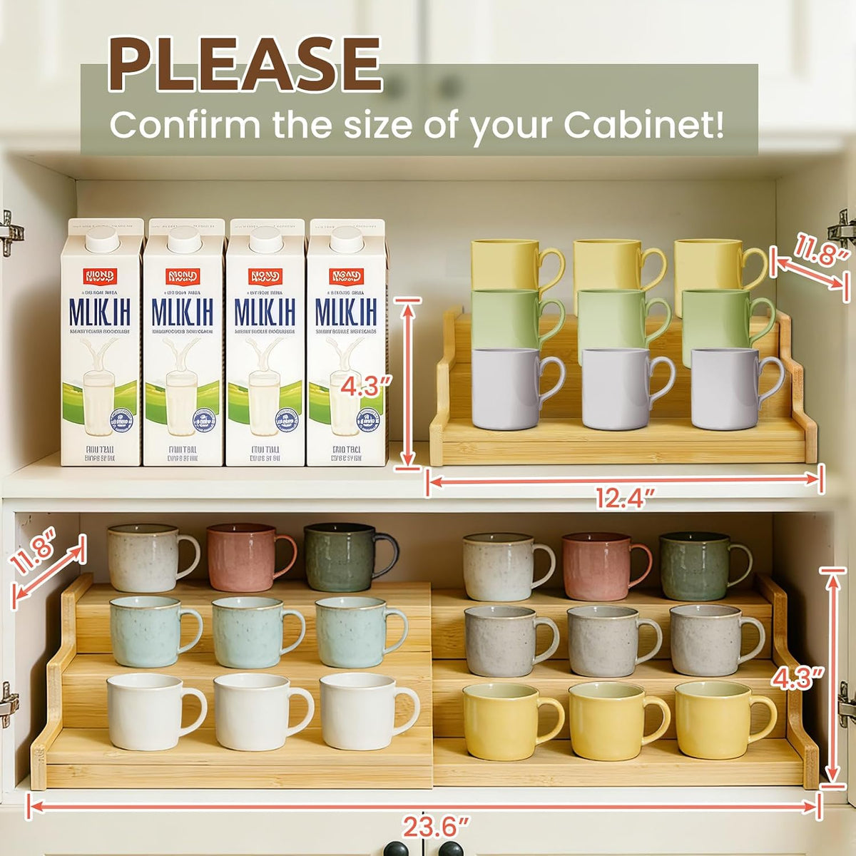3-Tier Expandable Bamboo Mug Holder for Countertop Coffee Cup Holder Display Mug Organizer Mug Rack for Coffee Bar