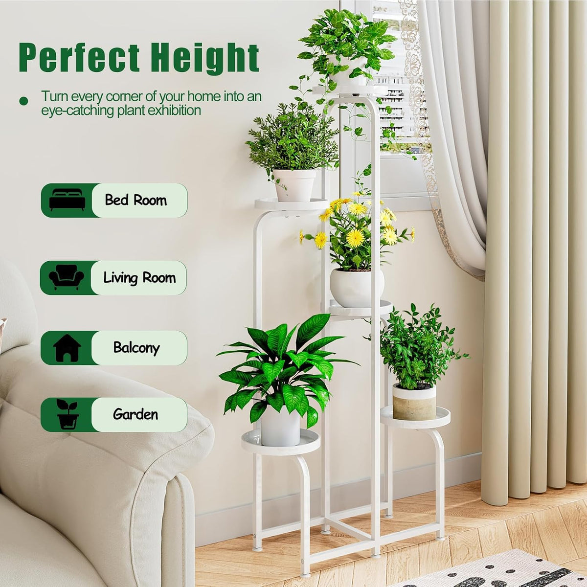 INGIORDAR Plant Stand Indoor Outdoor Corner Tall Plant Shelf 5 Tier Metal | Space-saving Tiered Design Displays