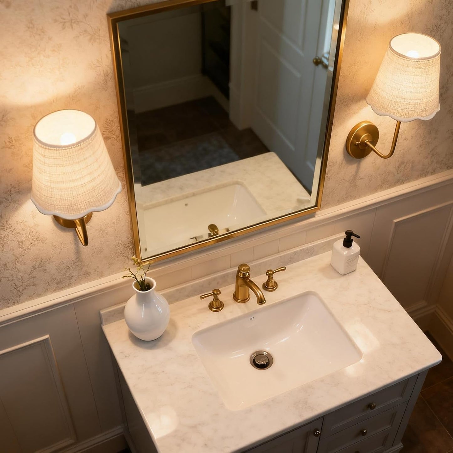 Hardwired Bathroom Vanity Lights Curved Arm / Brass-rattan / Woven Rattan / Set of 2
