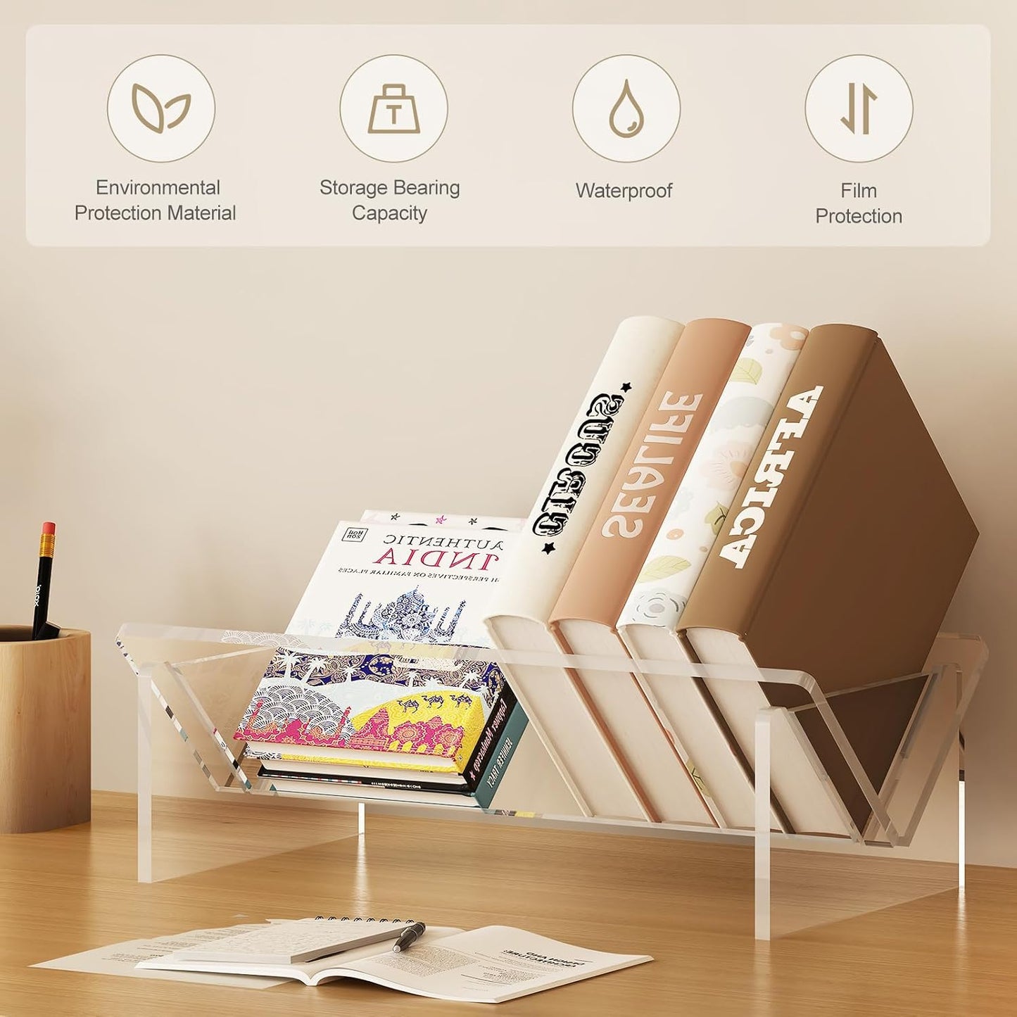 Slanted Transparent Mini Book Storage / Acrylic Bookshelf / Clear