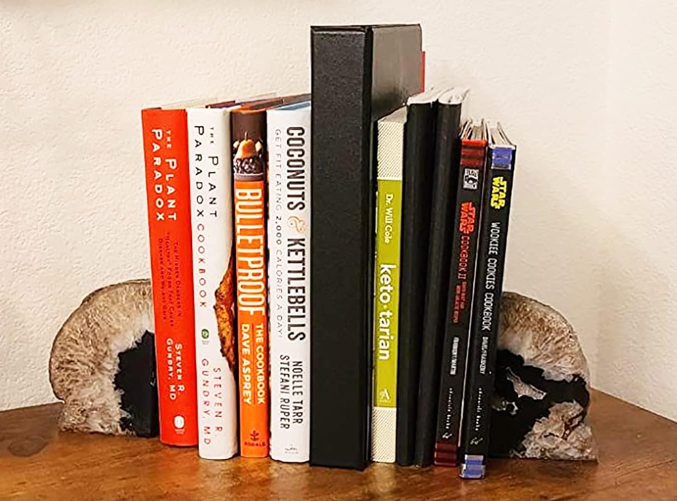 Agate Bookends Black Geode Book Ends Heavy Duty Bookend Holder Decorative / Natural Black / 2-3LBS